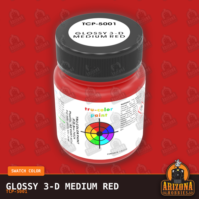 Glossy 3-D MEDIUM RED 1-oz bottle (Air-brush) Tru-Color Paint-with color swatch-Arizona Hobbies
