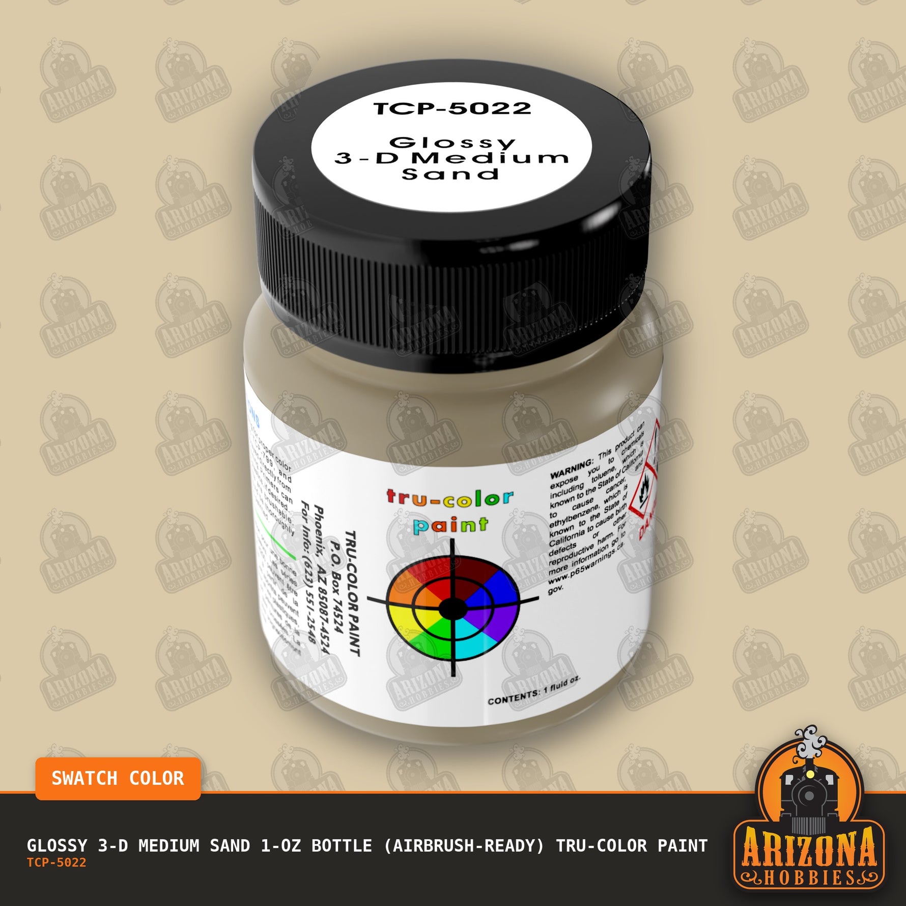Glossy 3-D MEDIUM SAND 1-oz bottle (Air-brush) Tru-Color Paint-with color swatch-Arizona Hobbies