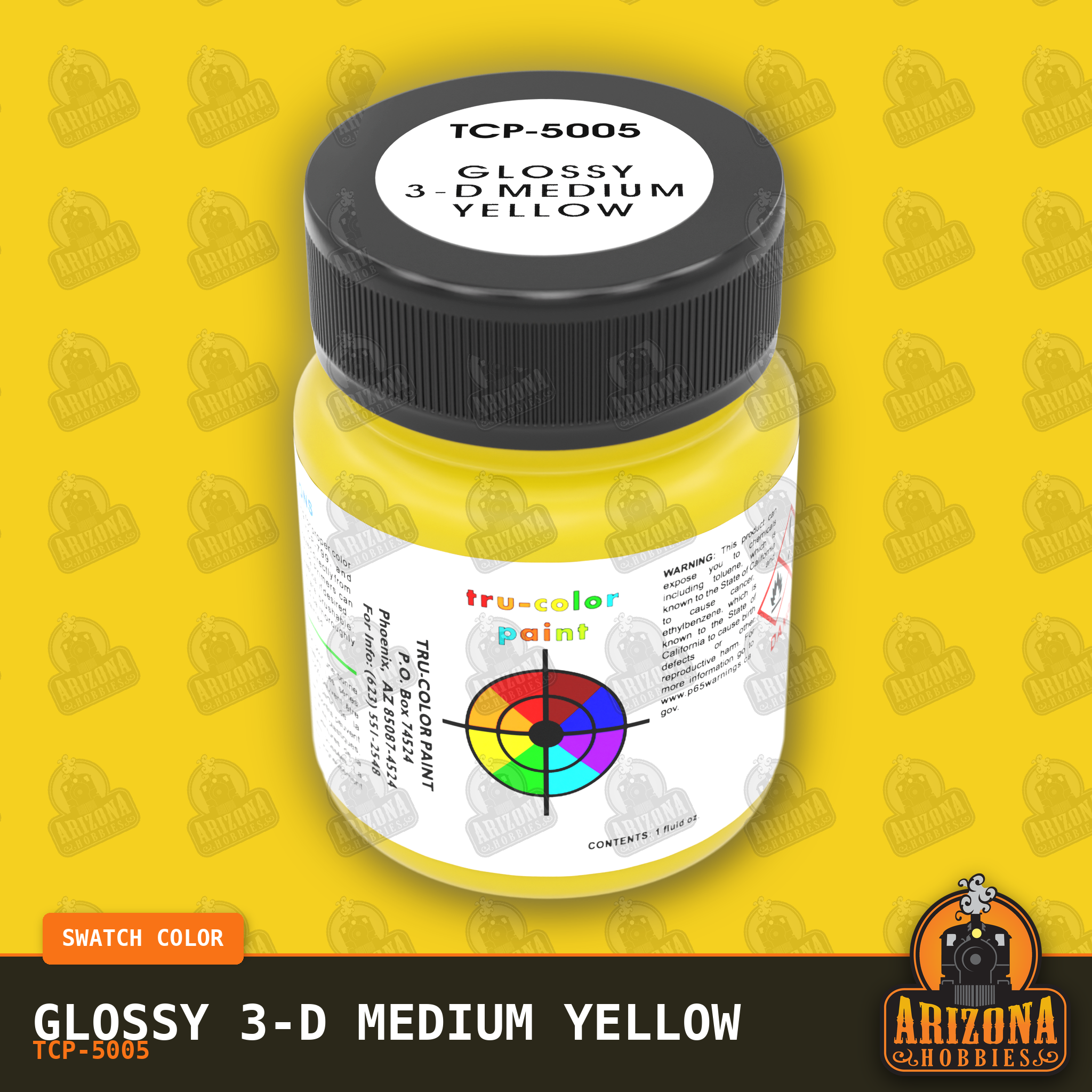 Glossy 3-D MEDIUM YELLOW 1-oz bottle (Air-brush) Tru-Color Paint-with color swatch-Arizona Hobbies