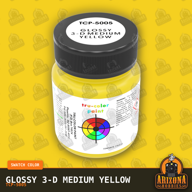 Glossy 3-D MEDIUM YELLOW 1-oz bottle (Air-brush) Tru-Color Paint-with color swatch-Arizona Hobbies
