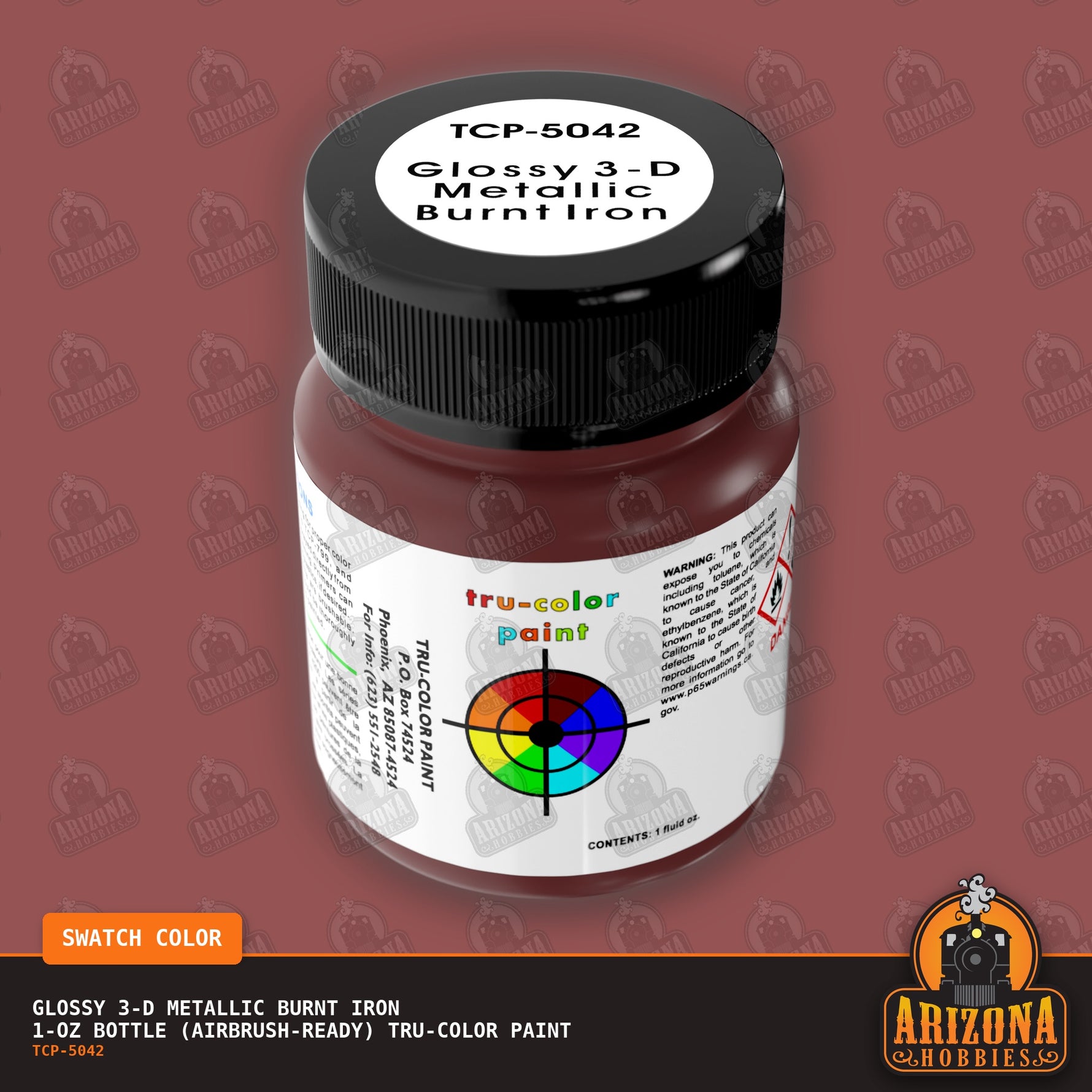 Glossy 3-D METALLIC BURNT IRON 1-oz bottle (Air-brush) Tru-Color Paint-with color swatch-Arizona Hobbies
