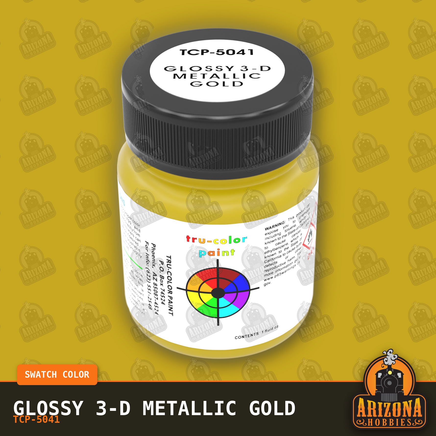 Glossy 3-D METALLIC GOLD 1-oz bottle (Air-brush) Tru-Color Paint-with color swatch-Arizona Hobbies
