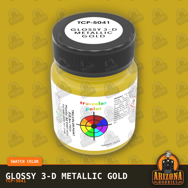 Glossy 3-D METALLIC GOLD 1-oz bottle (Air-brush) Tru-Color Paint-with color swatch-Arizona Hobbies