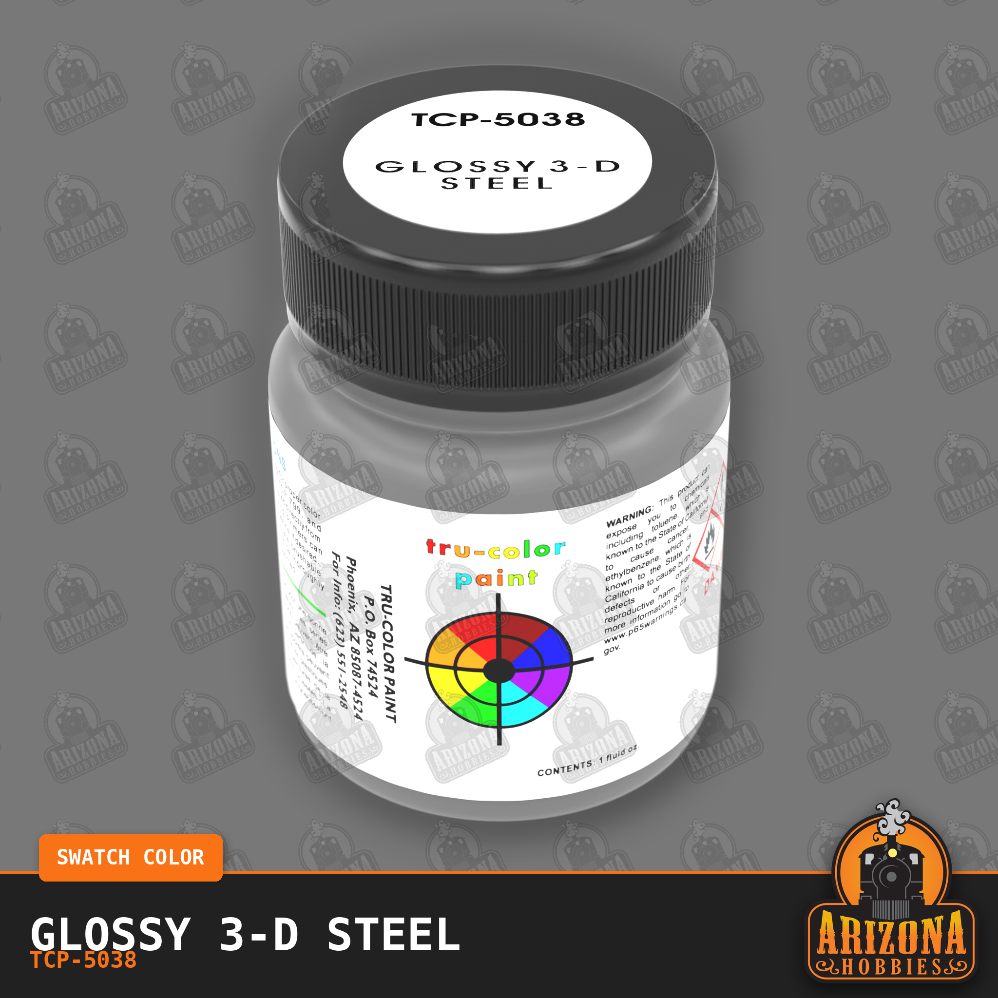 Glossy 3-D STEEL 1-oz bottle (Air-brush) Tru-Color Paint-with color swatch-Arizona Hobbies