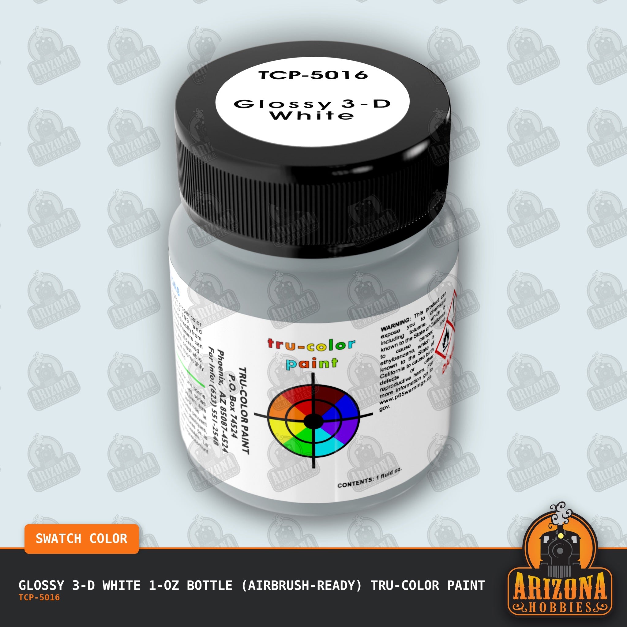 Glossy 3-D WHITE 1-oz bottle (Air-brush) Tru-Color Paint-with color swatch-Arizona Hobbies