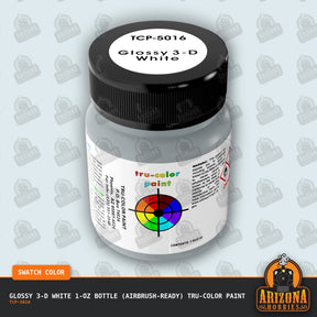 Glossy 3-D WHITE 1-oz bottle (Air-brush) Tru-Color Paint-with color swatch-Arizona Hobbies