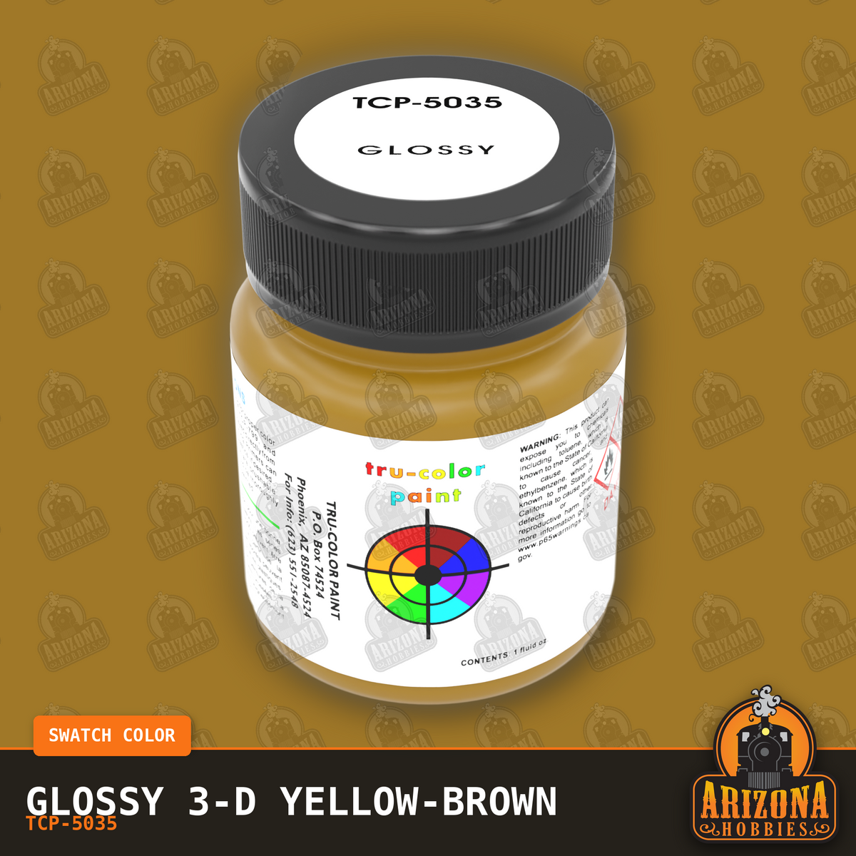 Glossy 3-D YELLOW-BROWN 1-oz bottle (Air-brush) Tru-Color Paint-with color swatch-Arizona Hobbies