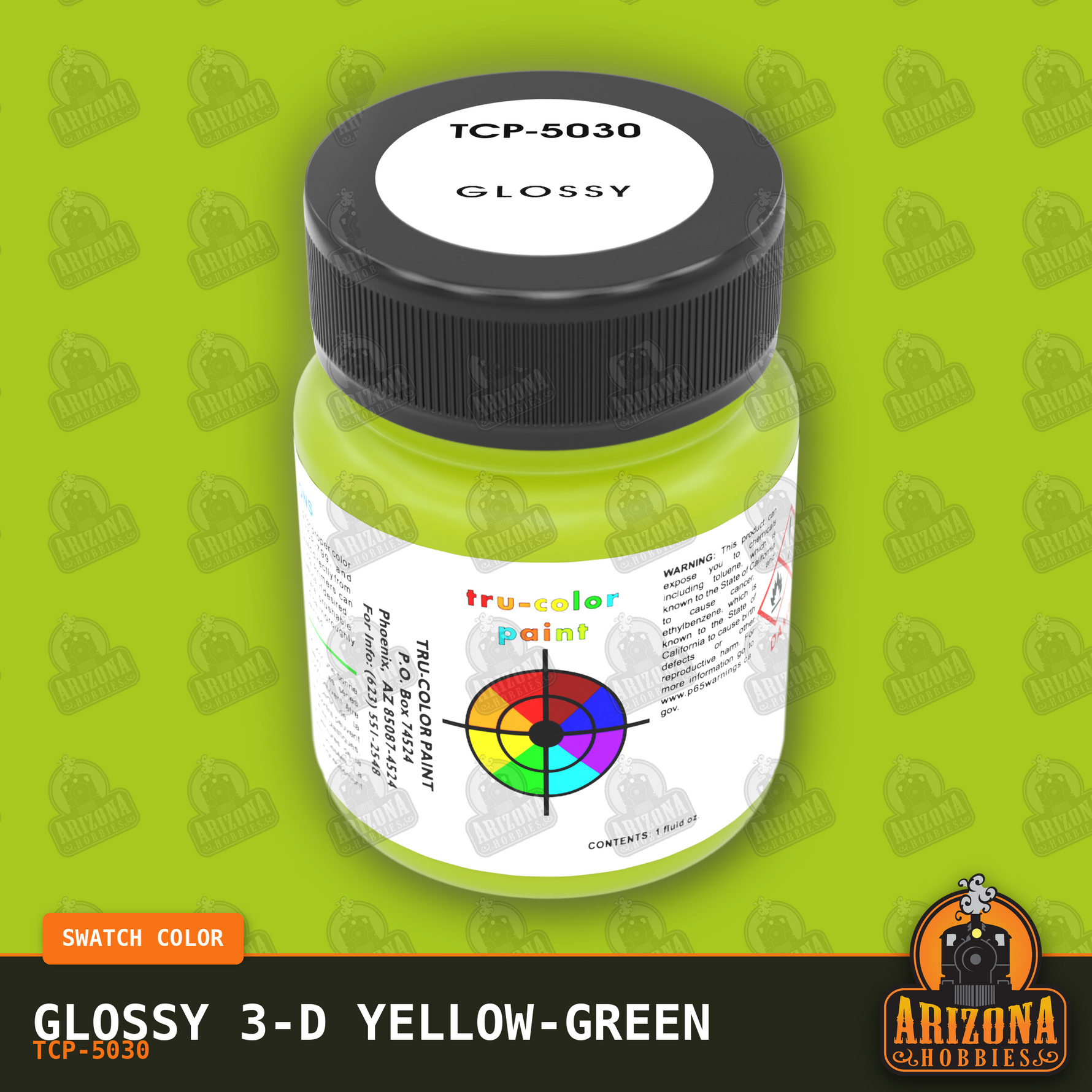 Glossy 3-D YELLOW-GREEN 1-oz bottle (Air-brush) Tru-Color Paint-with color swatch-Arizona Hobbies