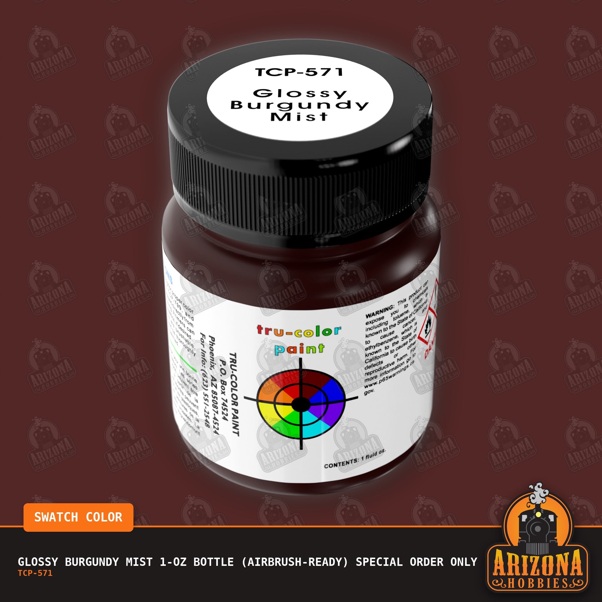 Glossy BURGUNDY MIST 1-oz bottle (Air-brush) SPECIAL ORDER ONLY-with color swatch-Arizona Hobbies