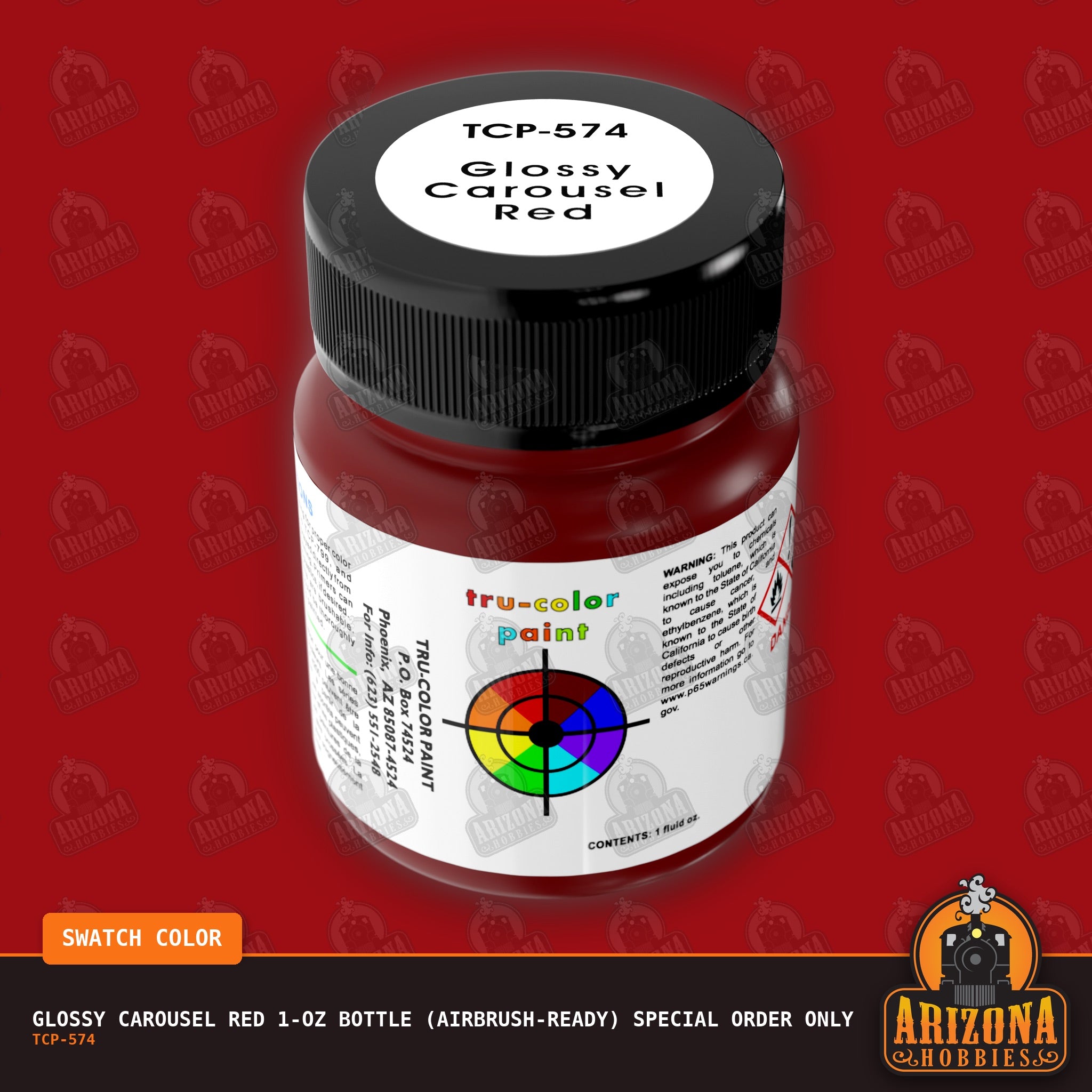 Glossy CAROUSEL RED 1-oz bottle (Air-brush) SPECIAL ORDER ONLY-with color swatch-Arizona Hobbies