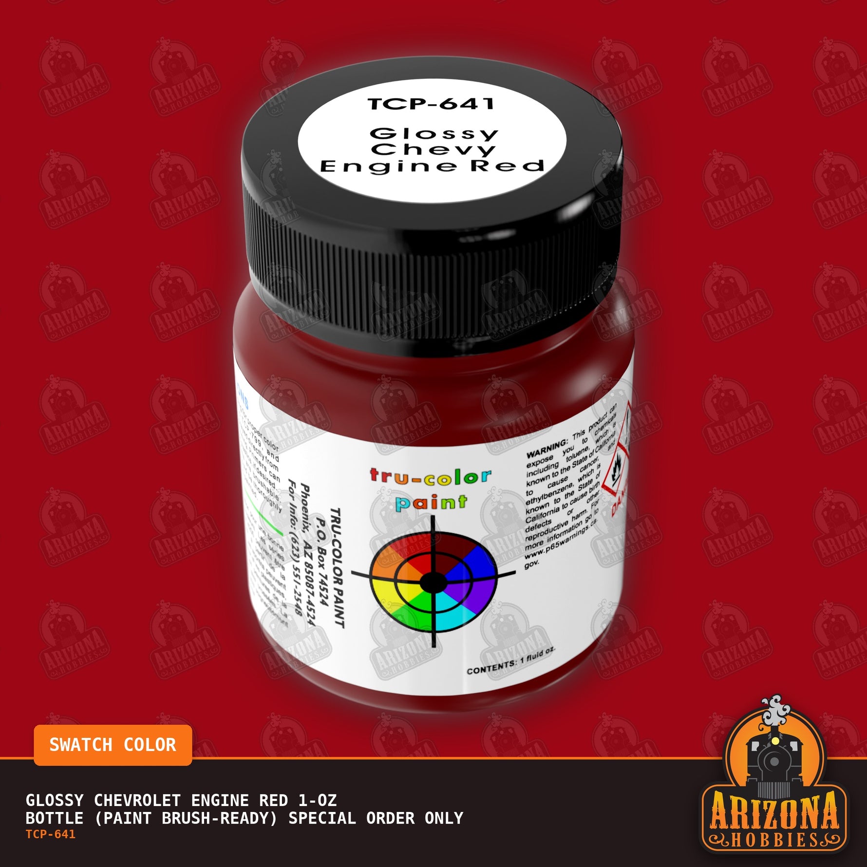 Glossy Chevrolet ENGINE RED 1-oz bottle (Paint brush) SPECIAL ORDER ONLY-with color swatch-Arizona Hobbies
