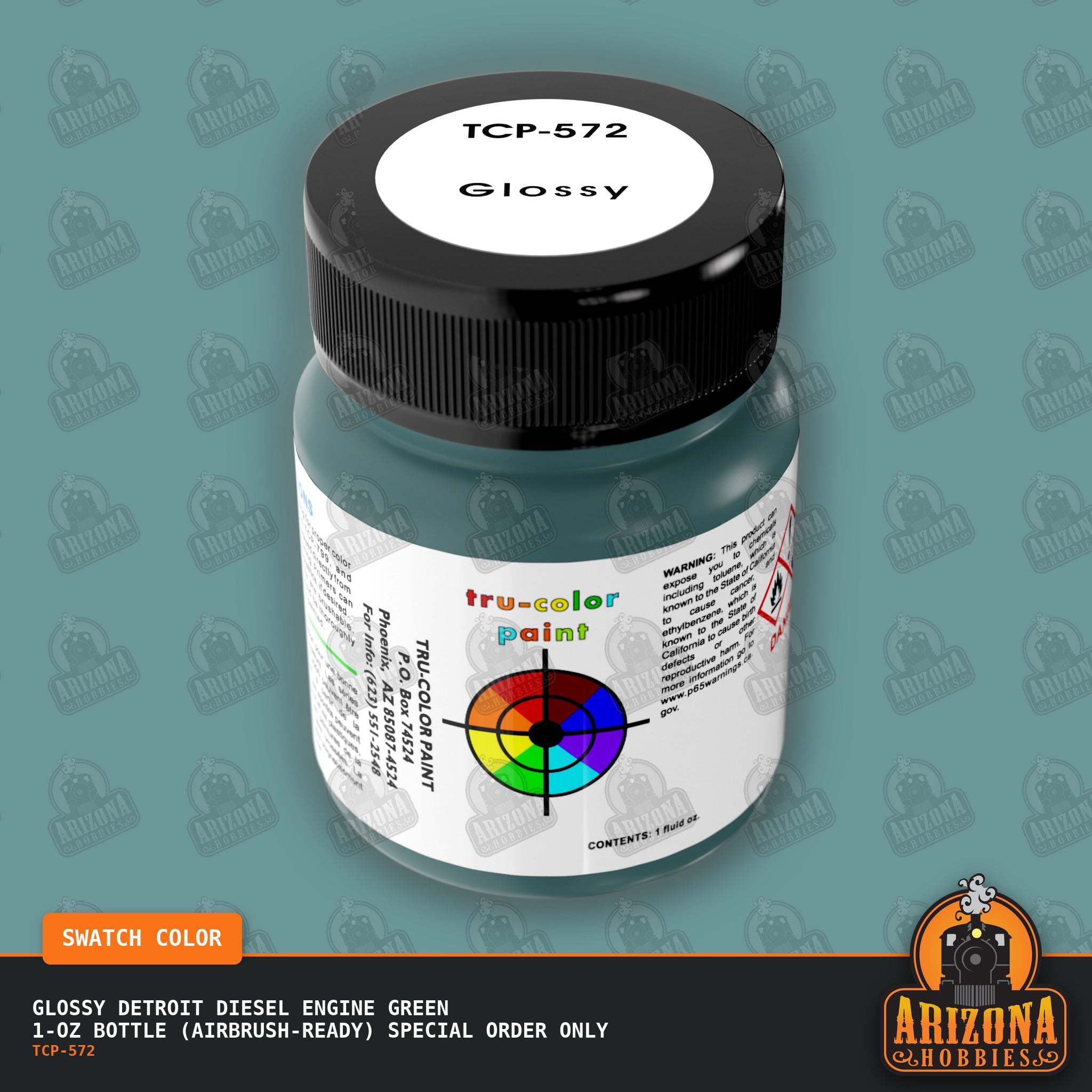 Glossy Detroit Diesel ENGINE GREEN 1-oz bottle (Air-brush) SPECIAL ORDER ONLY-with color swatch-Arizona Hobbies