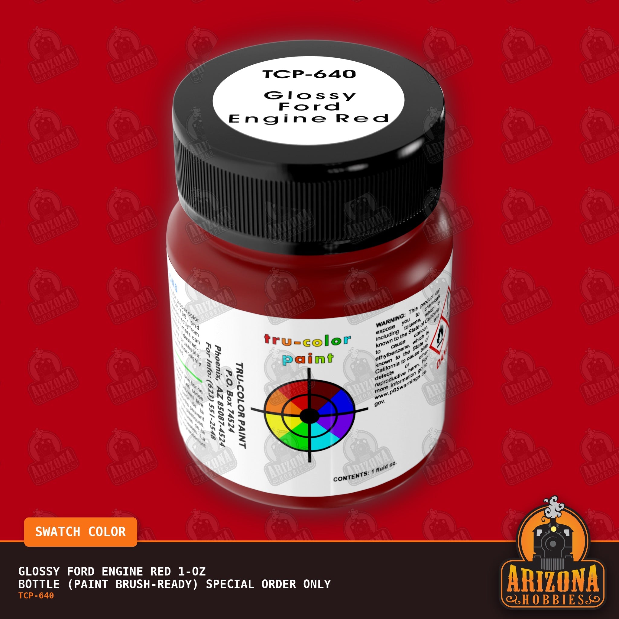 Glossy Ford ENGINE RED 1-oz bottle (Paint brush) SPECIAL ORDER ONLY-with color swatch-Arizona Hobbies