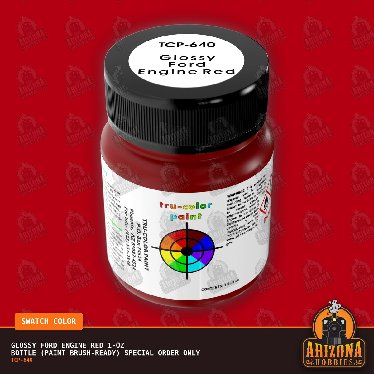 Glossy Ford ENGINE RED 1-oz bottle (Paint brush) SPECIAL ORDER ONLY-with color swatch-Arizona Hobbies