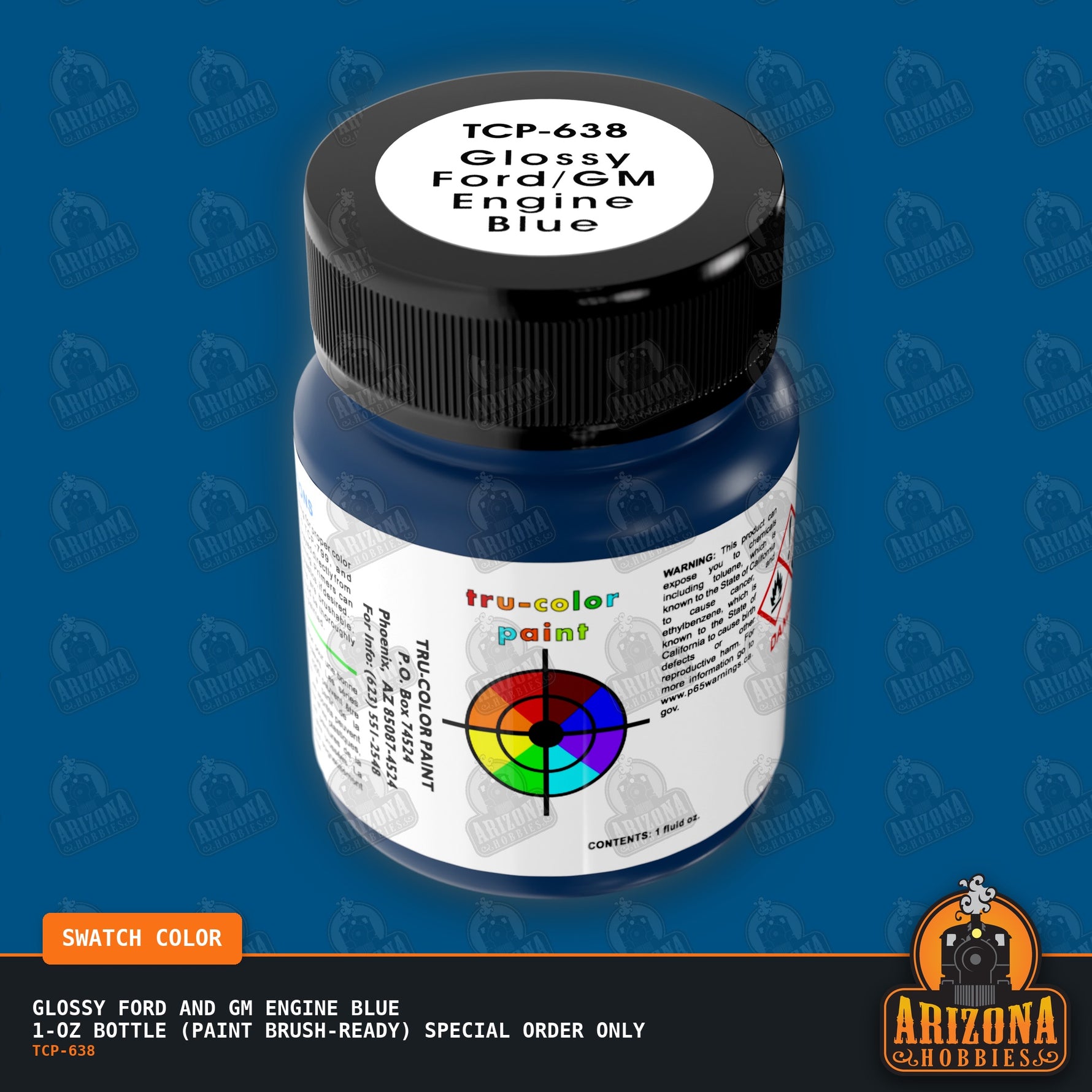 Glossy Ford and GM ENGINE BLUE 1-oz bottle (Paint brush) SPECIAL ORDER ONLY-with color swatch-Arizona Hobbies