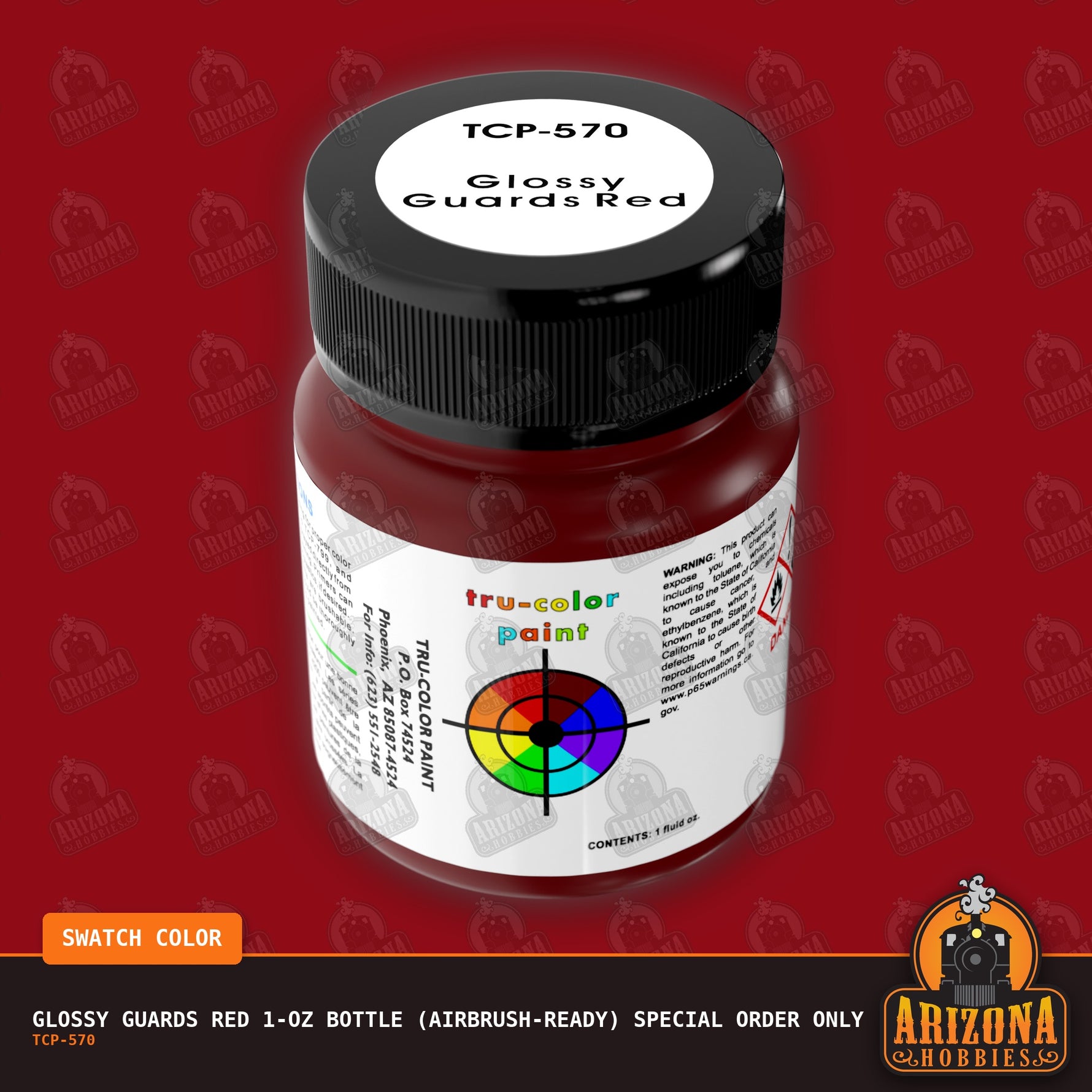 Glossy GUARDS RED 1-oz bottle (Air-brush) SPECIAL ORDER ONLY-with color swatch-Arizona Hobbies