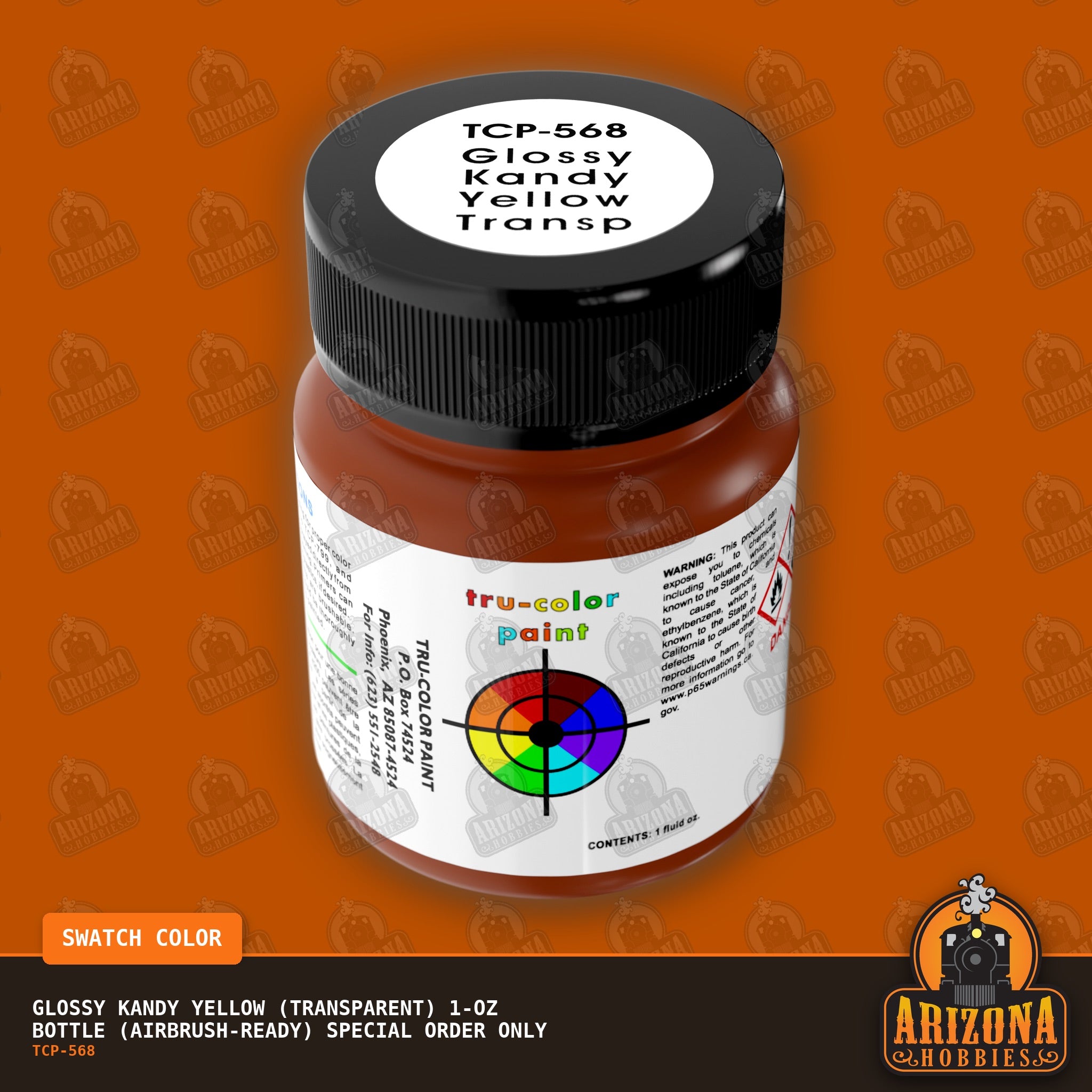 Glossy KANDY YELLOW (Transparent) 1-oz bottle (Air-brush) SPECIAL ORDER ONLY-with color swatch-Arizona Hobbies