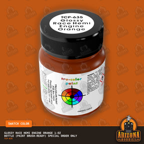 Glossy RACE HEMI ENGINE ORANGE 1-oz bottle (Paint brush) SPECIAL ORDER ONLY-with color swatch-Arizona Hobbies