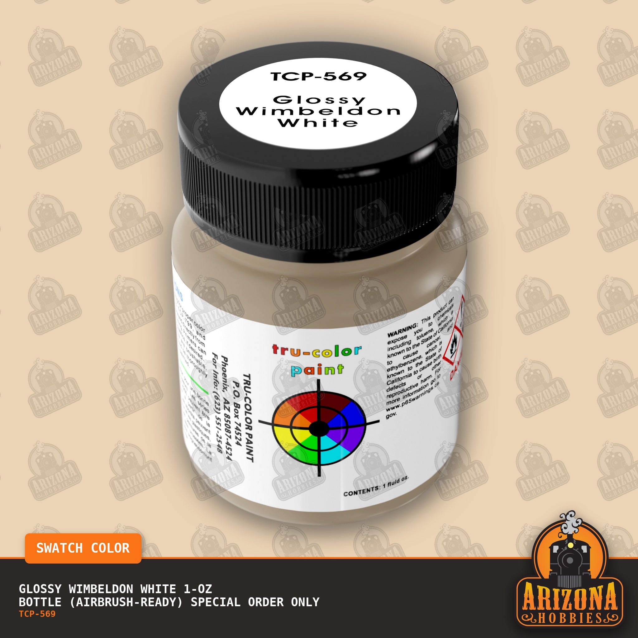Glossy WIMBELDON WHITE 1-oz bottle (Air-brush) SPECIAL ORDER ONLY-with color swatch-Arizona Hobbies