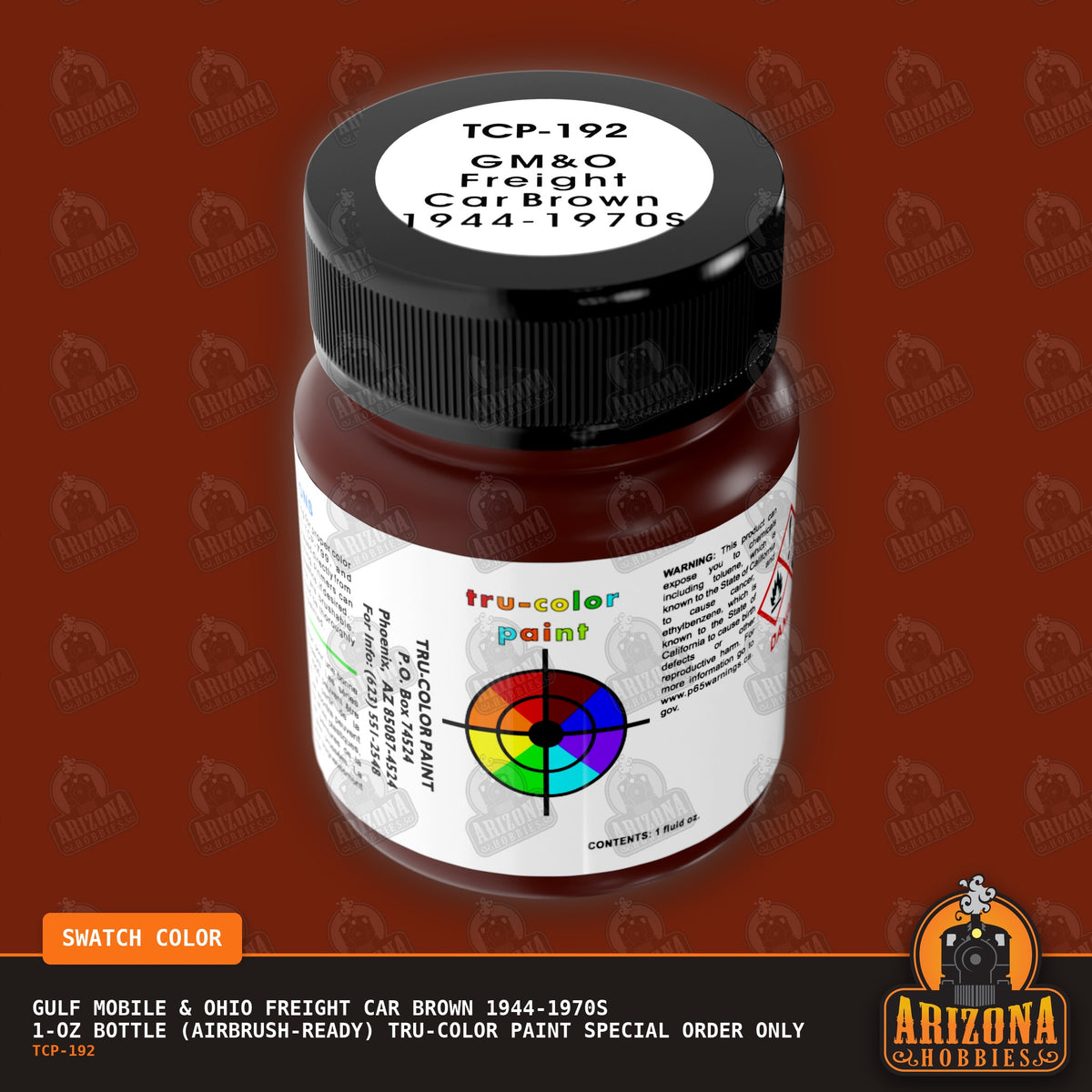 Gulf Mobile & Ohio FREIGHT CAR BROWN 1944-1970s 1-oz bottle (Air-brush) Tru-Color Paint SPECIAL ORDER ONLY-with color swatch-Arizona Hobbies