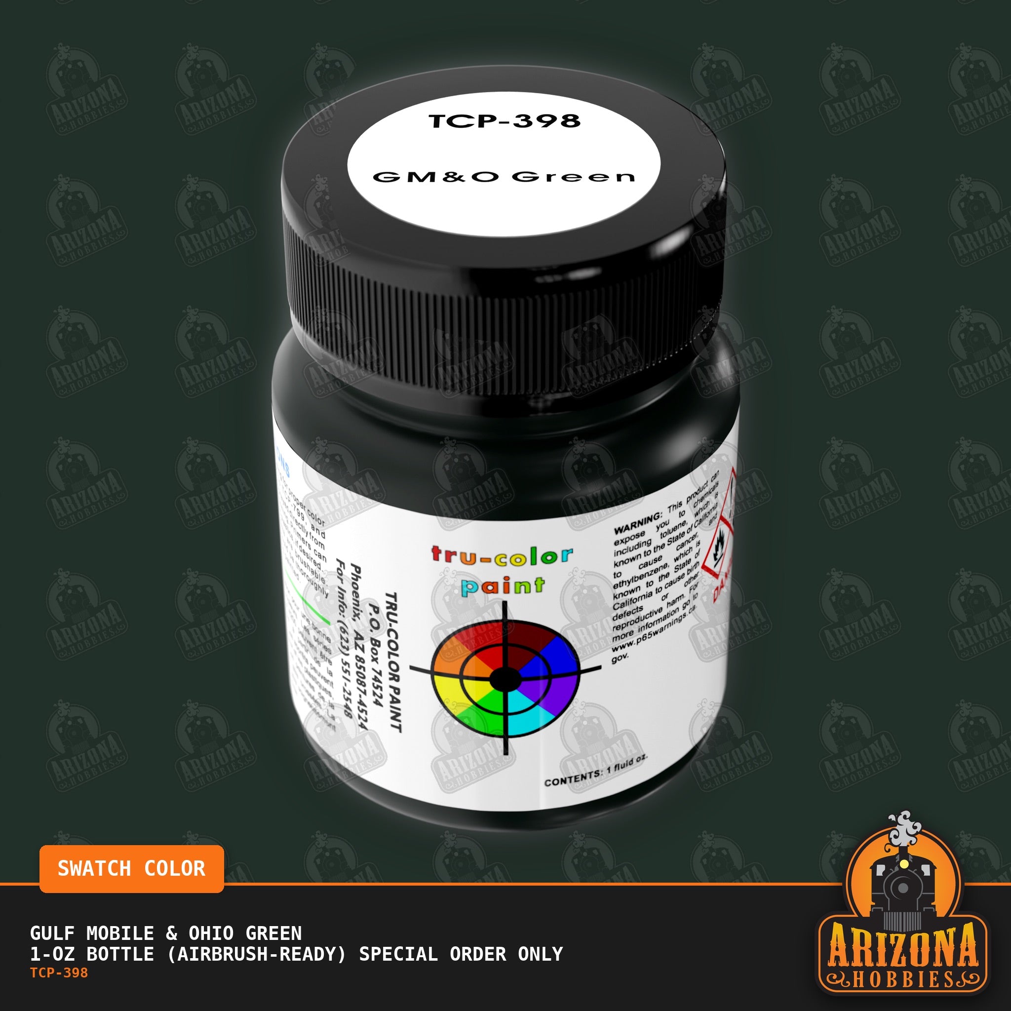 Gulf Mobile & Ohio GREEN 1-oz bottle (Air-brush) SPECIAL ORDER ONLY-with color swatch-Arizona Hobbies
