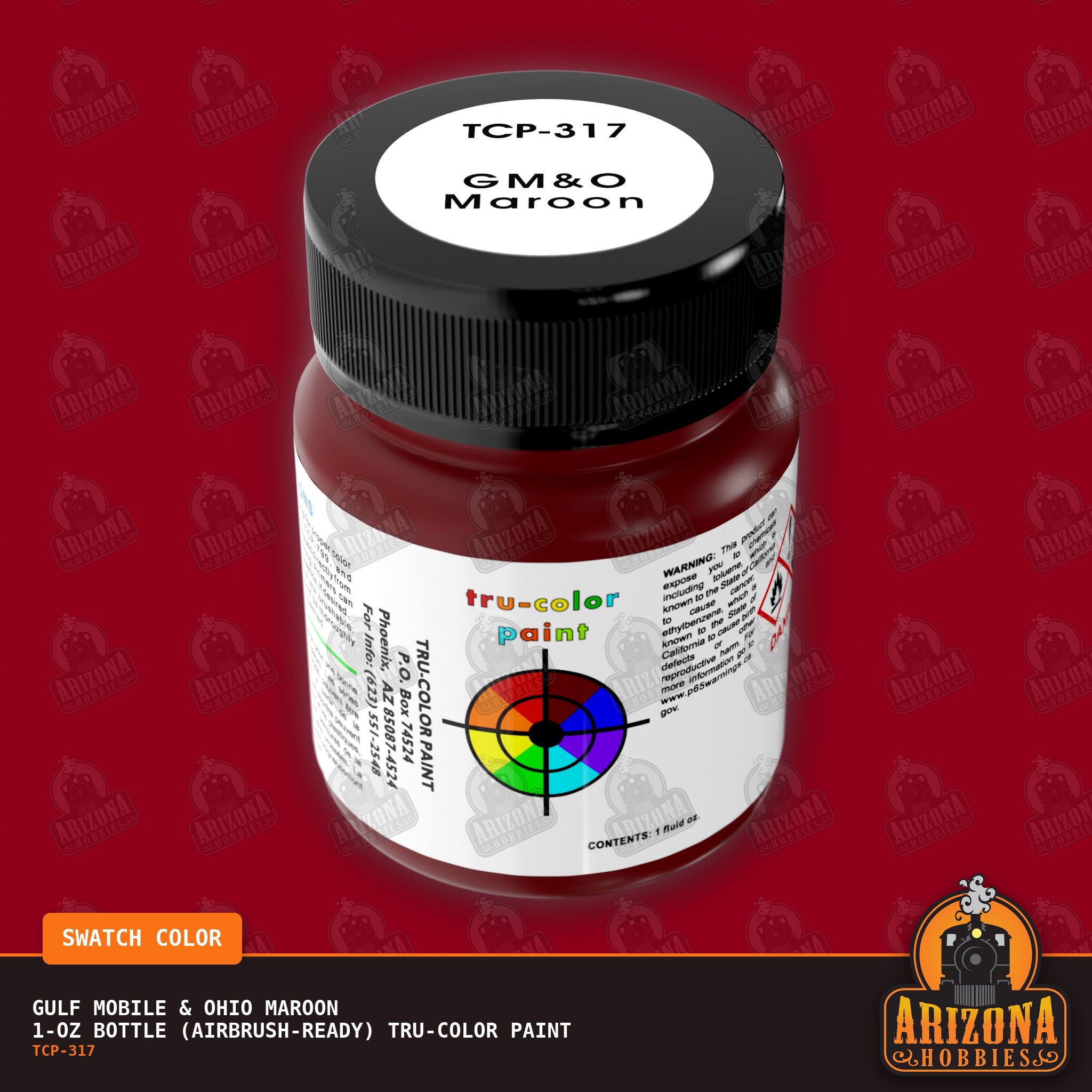 Gulf Mobile & Ohio MAROON 1-oz bottle (Air-brush) Tru-Color Paint-with color swatch-Arizona Hobbies