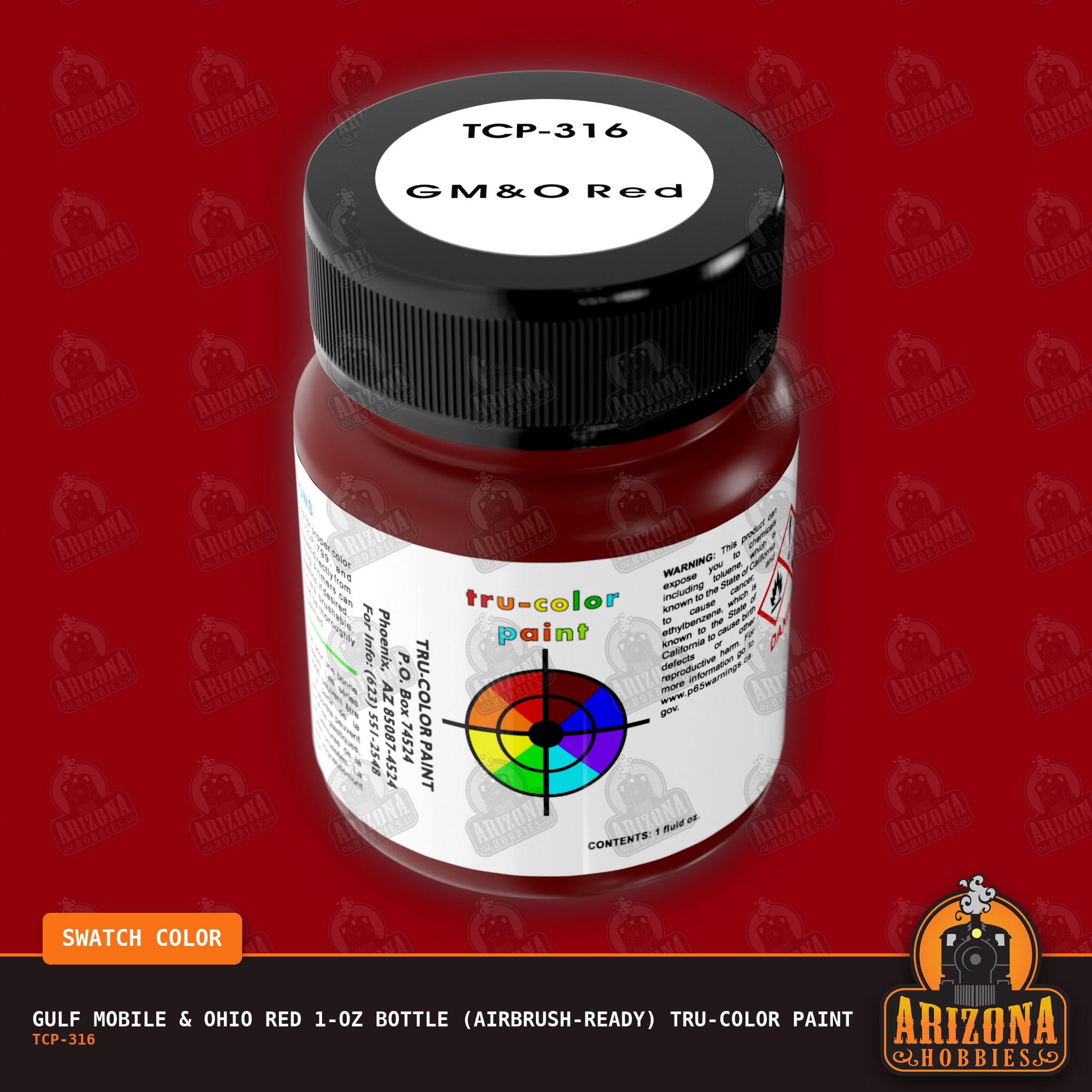 Gulf Mobile & Ohio RED 1-oz bottle (Air-brush) Tru-Color Paint-with color swatch-Arizona Hobbies