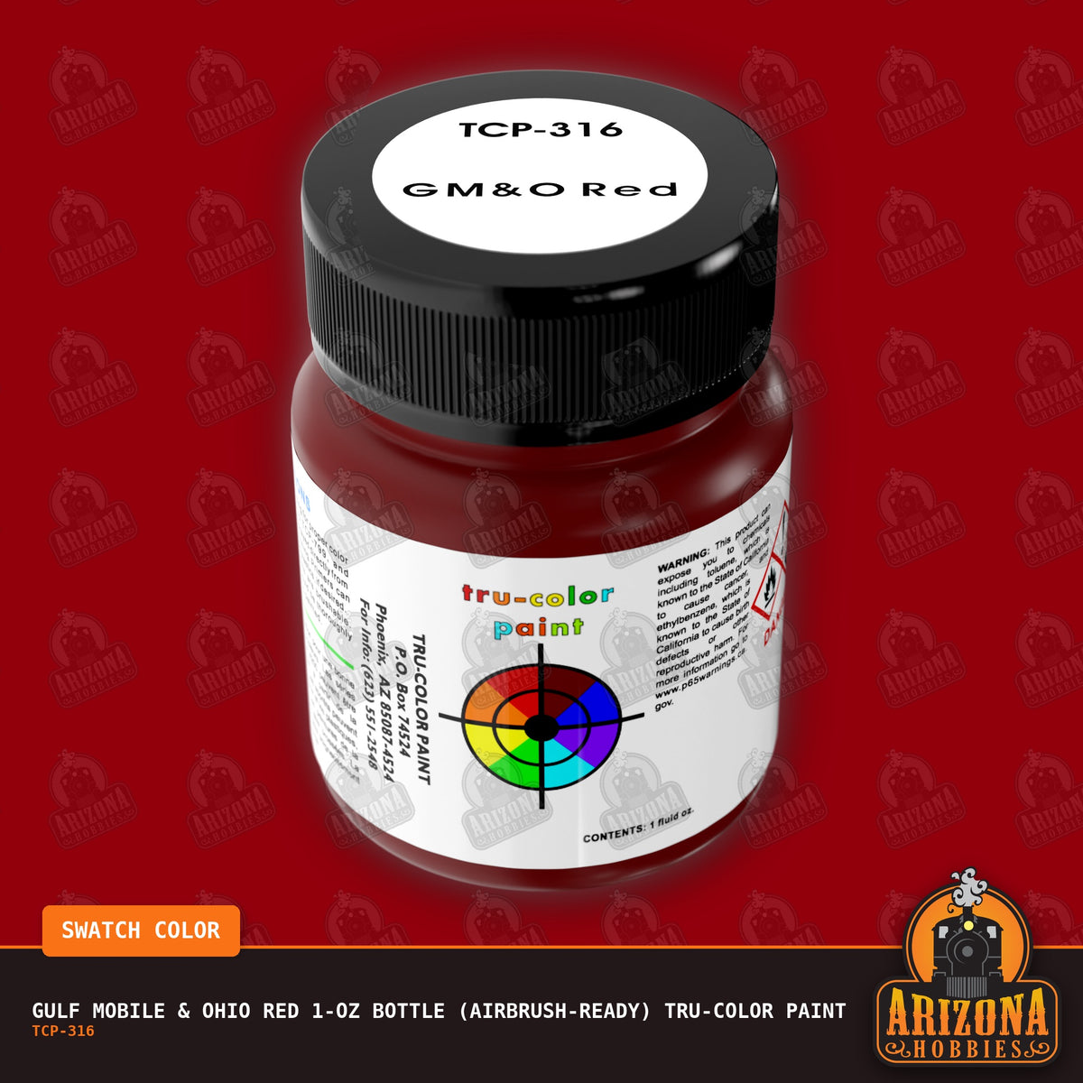 Gulf Mobile & Ohio RED 1-oz bottle (Air-brush) Tru-Color Paint-with color swatch-Arizona Hobbies