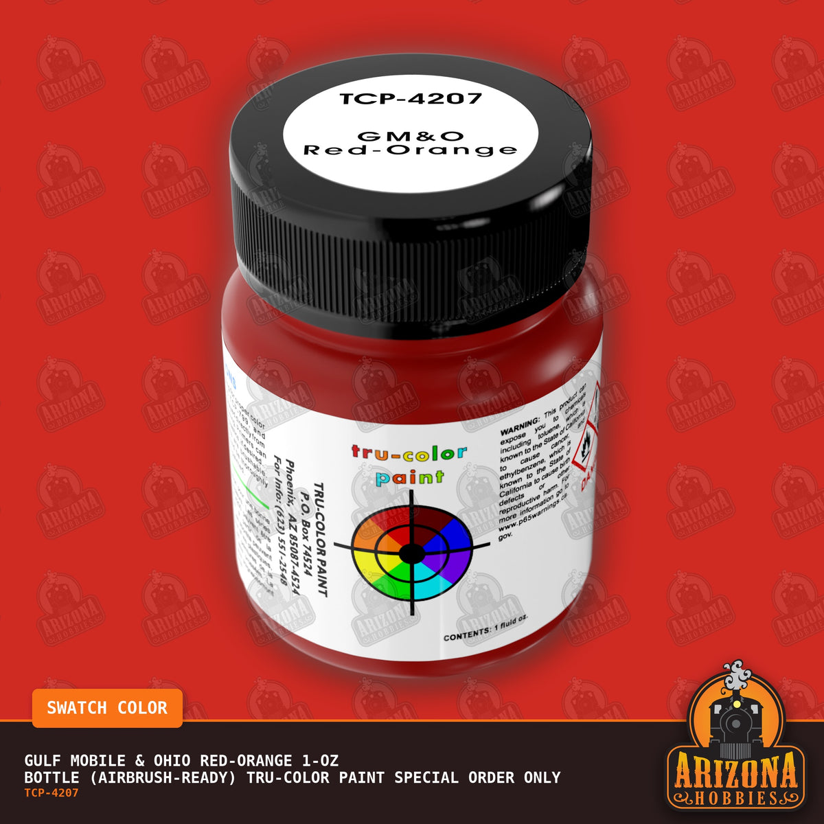 Gulf Mobile & Ohio RED-ORANGE 1-oz bottle (Air-brush) Tru-Color Paint SPECIAL ORDER ONLY-with color swatch-Arizona Hobbies
