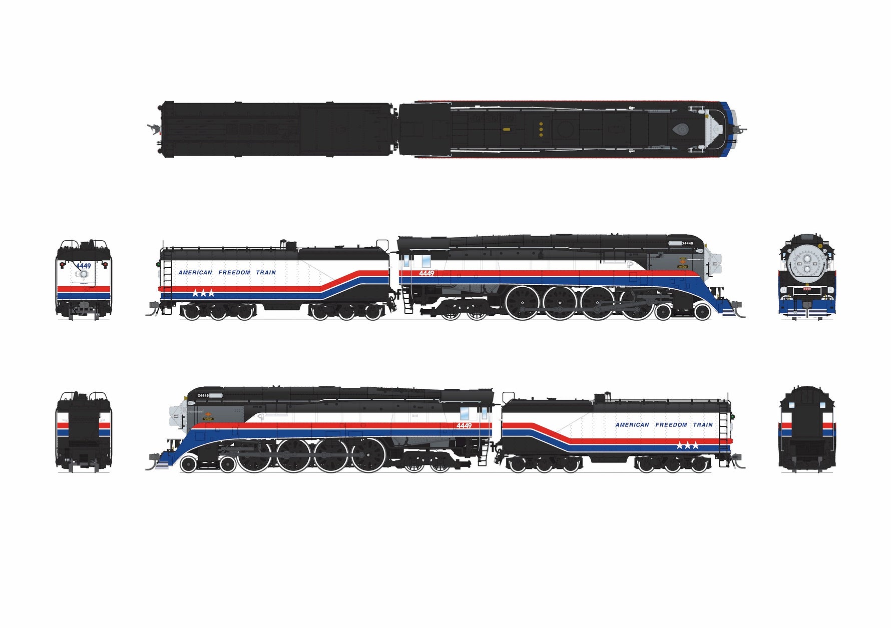 HO Scale Southern Pacific GS-4, #4449, 1975 American Freedom Train, Paragon4 Sound/DC/DCC, Smoke