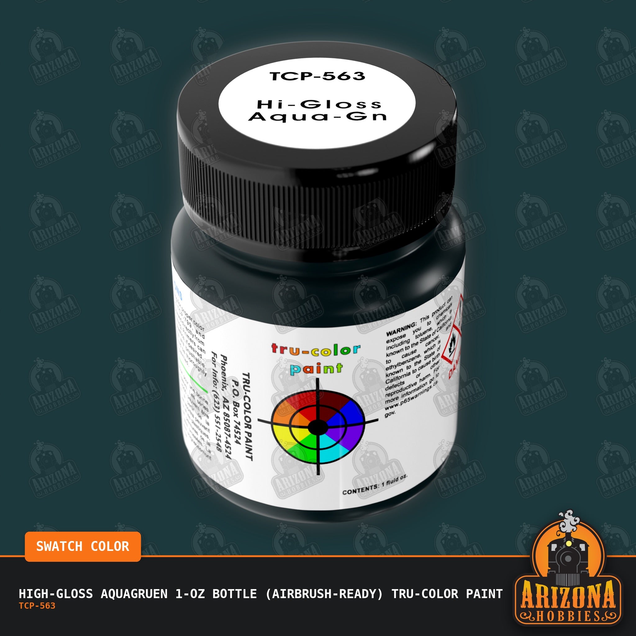 High-Gloss AQUAGRUEN 1-oz bottle (Air-brush) Tru-Color Paint-with color swatch-Arizona Hobbies