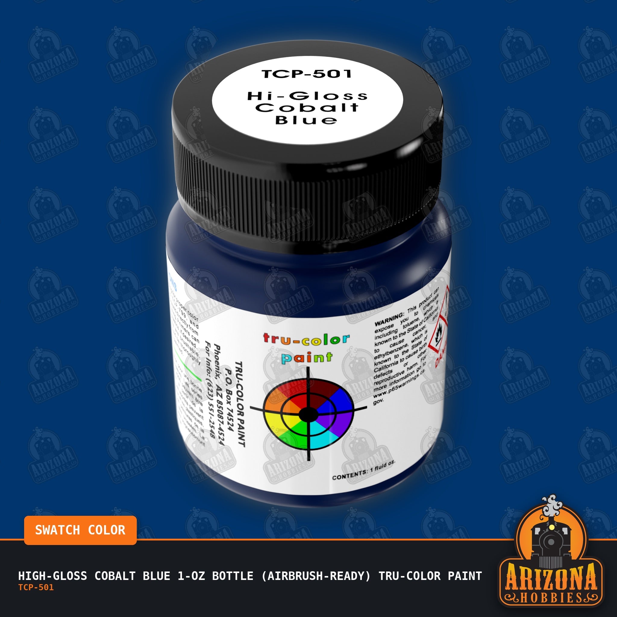 High-Gloss COBALT BLUE 1-oz bottle (Air-brush) Tru-Color Paint-with color swatch-Arizona Hobbies