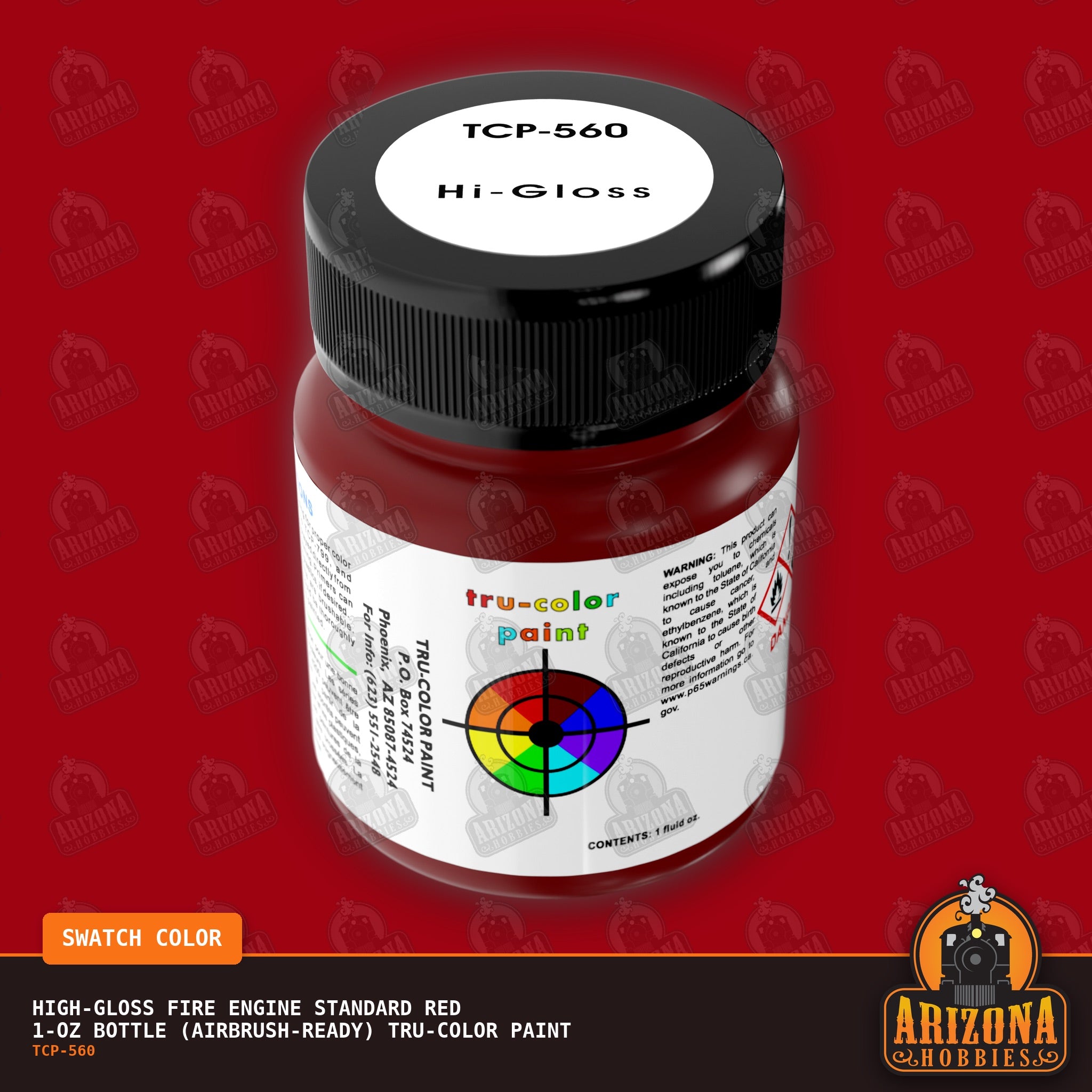 High-Gloss FIRE ENGINE STANDARD RED 1-oz bottle (Air-brush) Tru-Color Paint-with color swatch-Arizona Hobbies