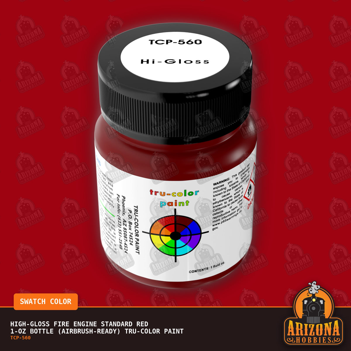 High-Gloss FIRE ENGINE STANDARD RED 1-oz bottle (Air-brush) Tru-Color Paint-with color swatch-Arizona Hobbies