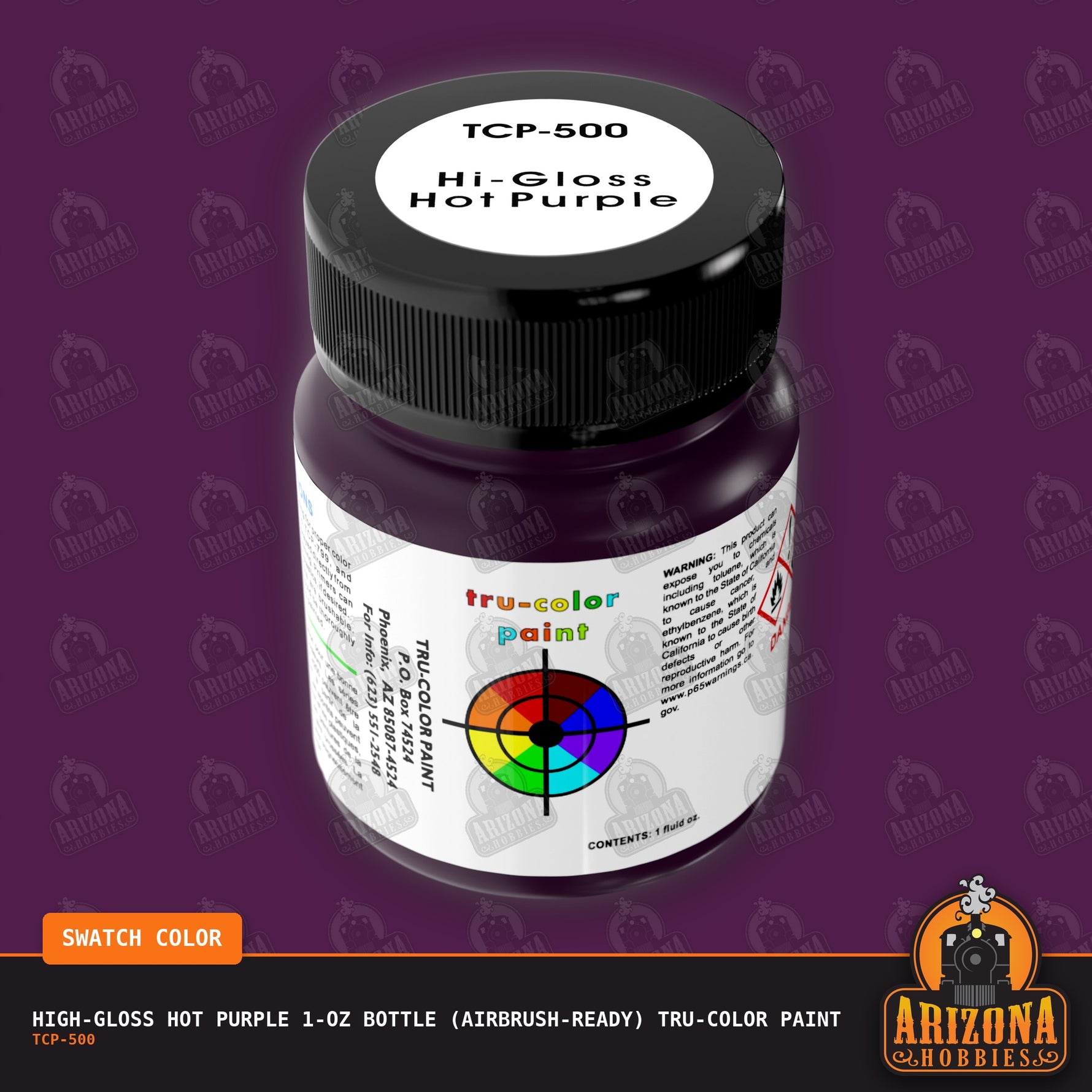 High-Gloss HOT PURPLE 1-oz bottle (Air-brush) Tru-Color Paint-with color swatch-Arizona Hobbies