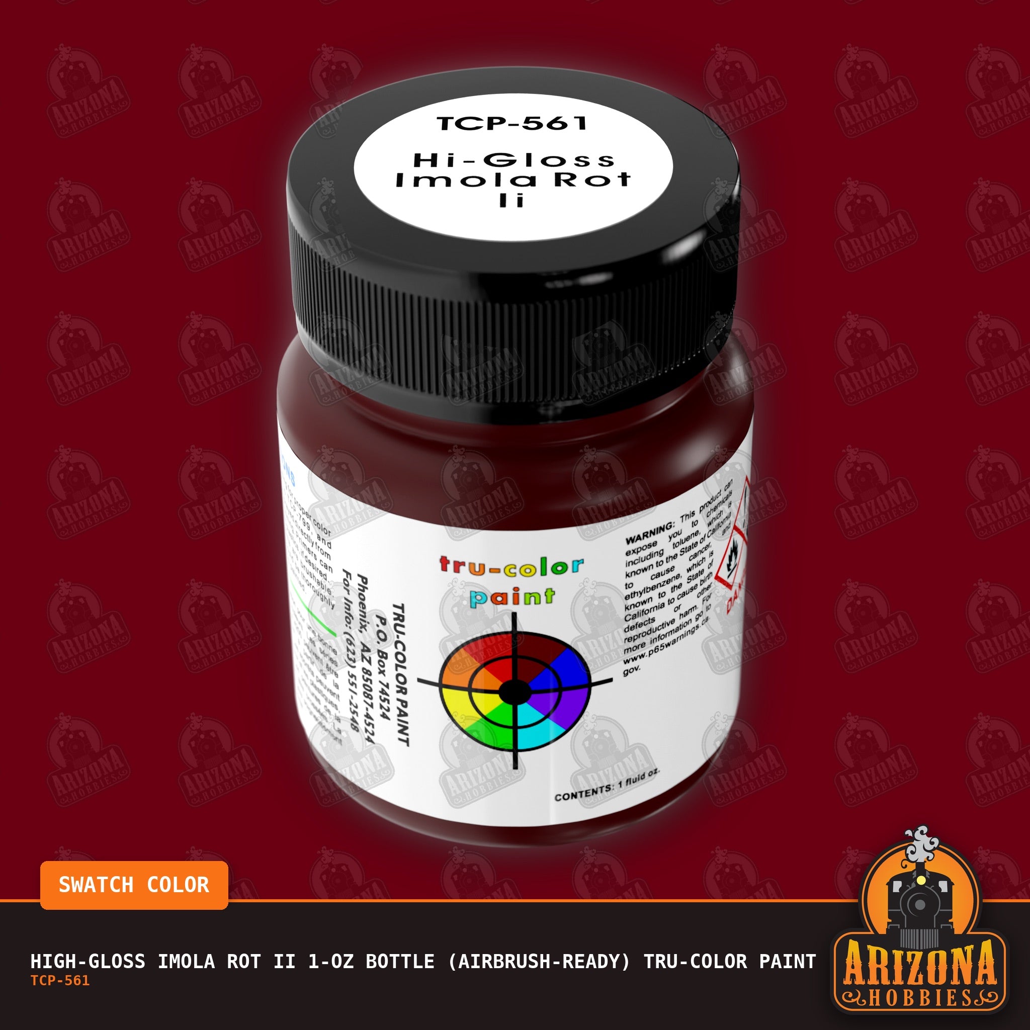 High-Gloss IMOLA ROT II 1-oz bottle (Air-brush) Tru-Color Paint-with color swatch-Arizona Hobbies