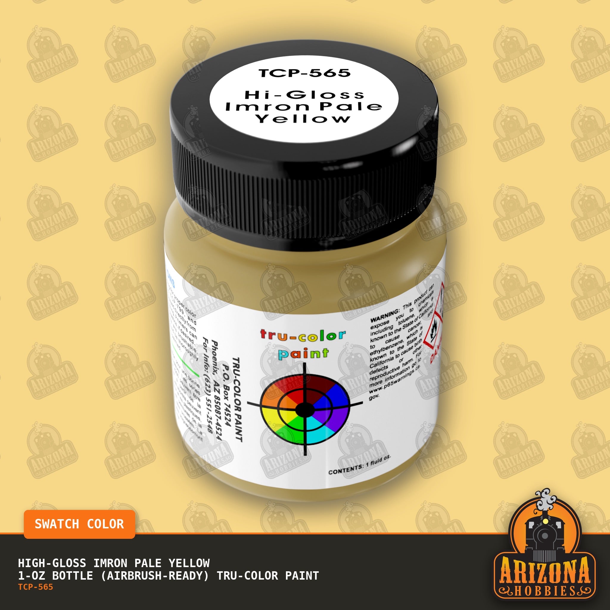 High-Gloss IMRON PALE YELLOW 1-oz bottle (Air-brush) Tru-Color Paint-with color swatch-Arizona Hobbies