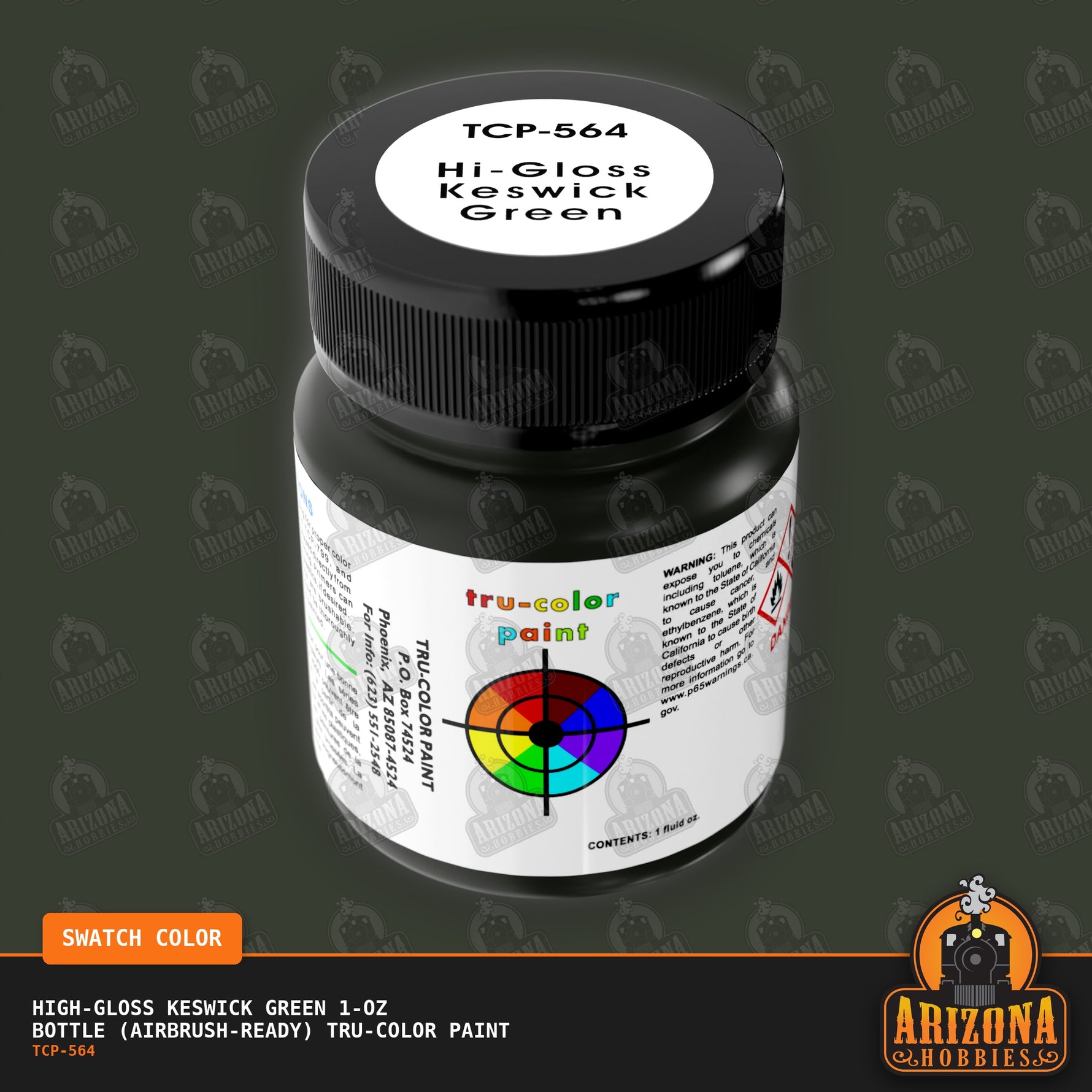 High-Gloss KESWICK GREEN 1-oz bottle (Air-brush) Tru-Color Paint-with color swatch-Arizona Hobbies
