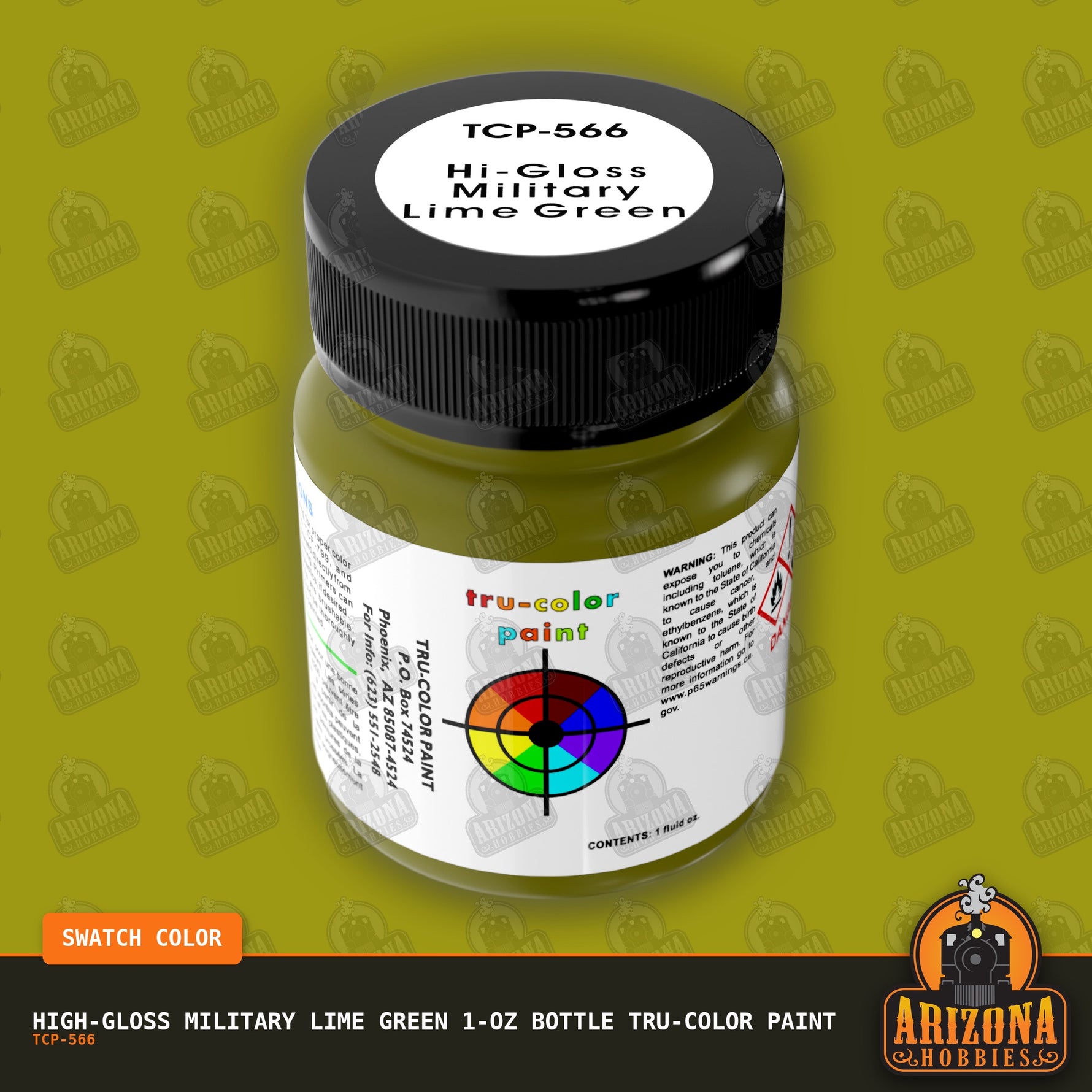 High-Gloss MILITARY LIME GREEN 1-oz bottle Tru-Color Paint-with color swatch-Arizona Hobbies