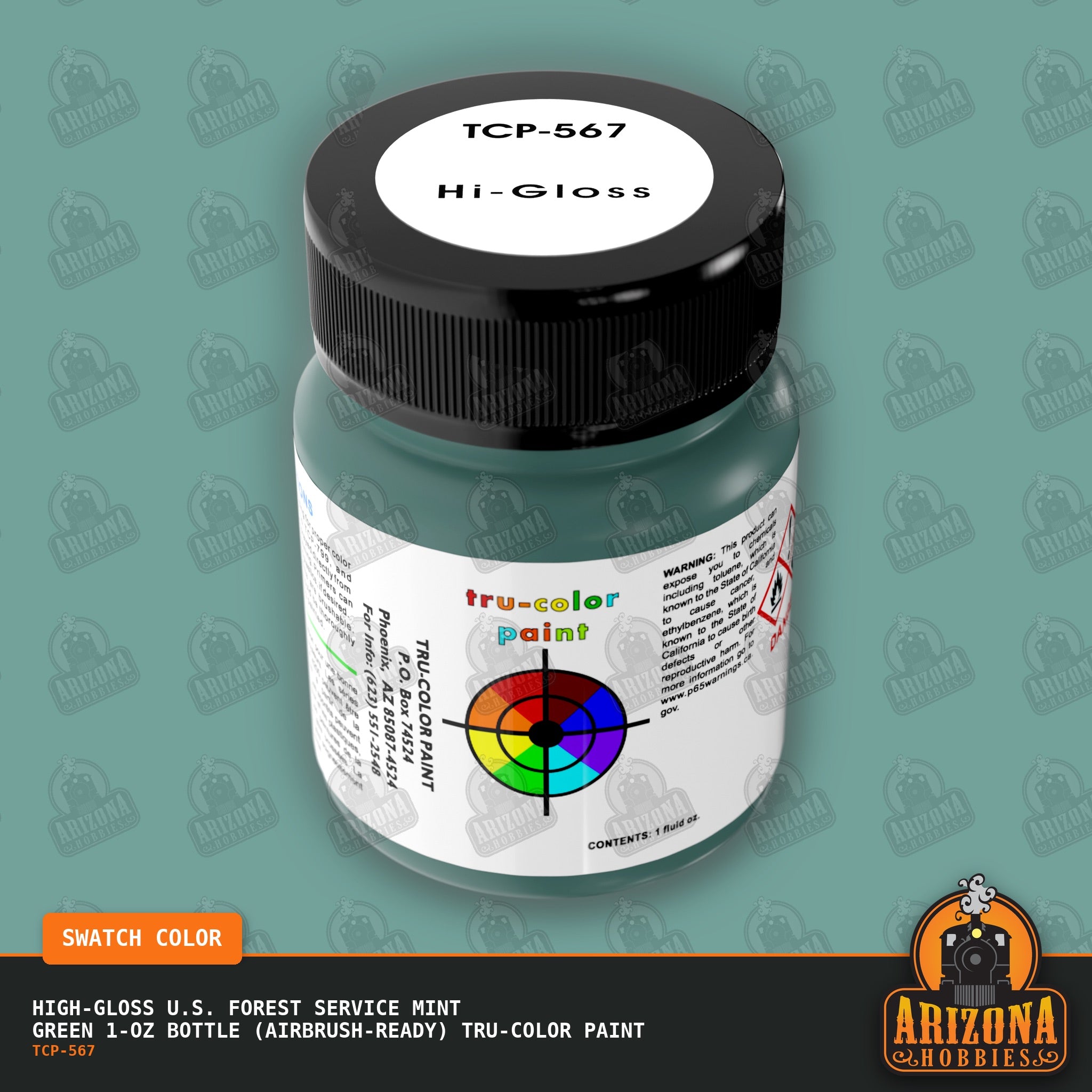 High-Gloss U.S. FOREST SERVICE MINT GREEN 1-oz bottle (Air-brush) Tru-Color Paint-with color swatch-Arizona Hobbies