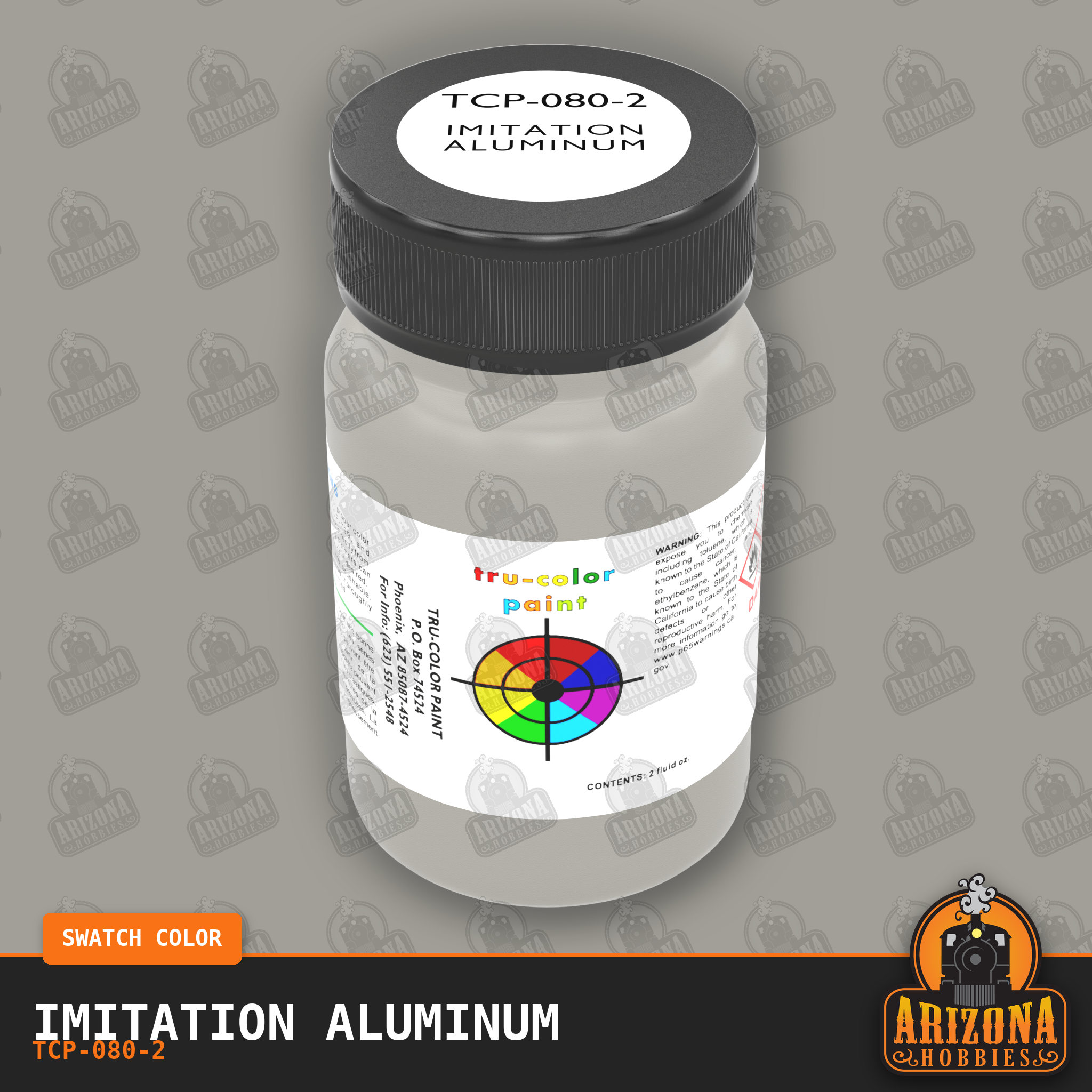 IMITATION ALUMINUM 2-oz bottle (Air-brush) Tru-Color Paint SPECIAL ORDER ONLY-with color swatch-Arizona Hobbies