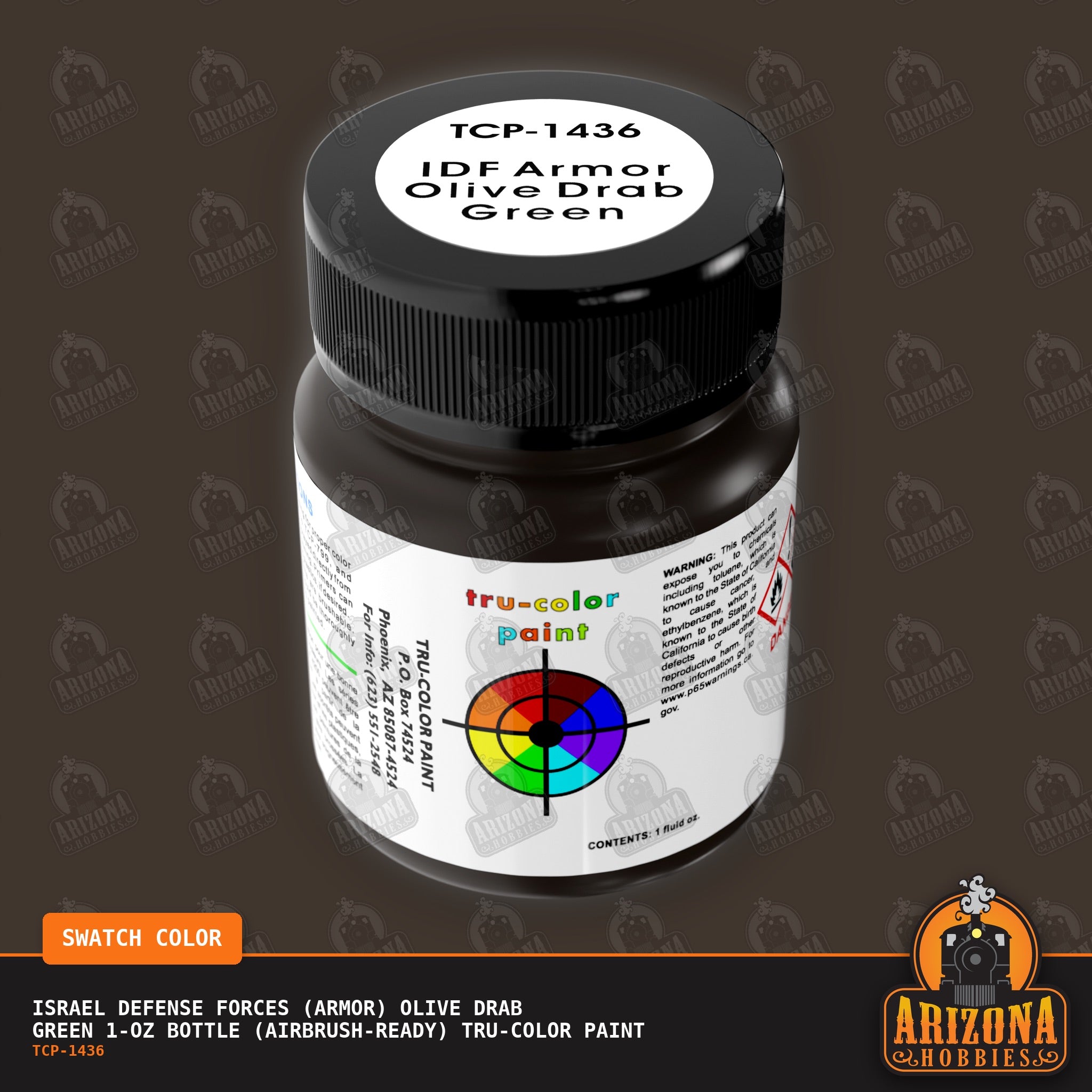 Israel Defense Forces (Armor) OLIVE DRAB GREEN 1-oz bottle (Air-brush) Tru-Color Paint-with color swatch-Arizona Hobbies