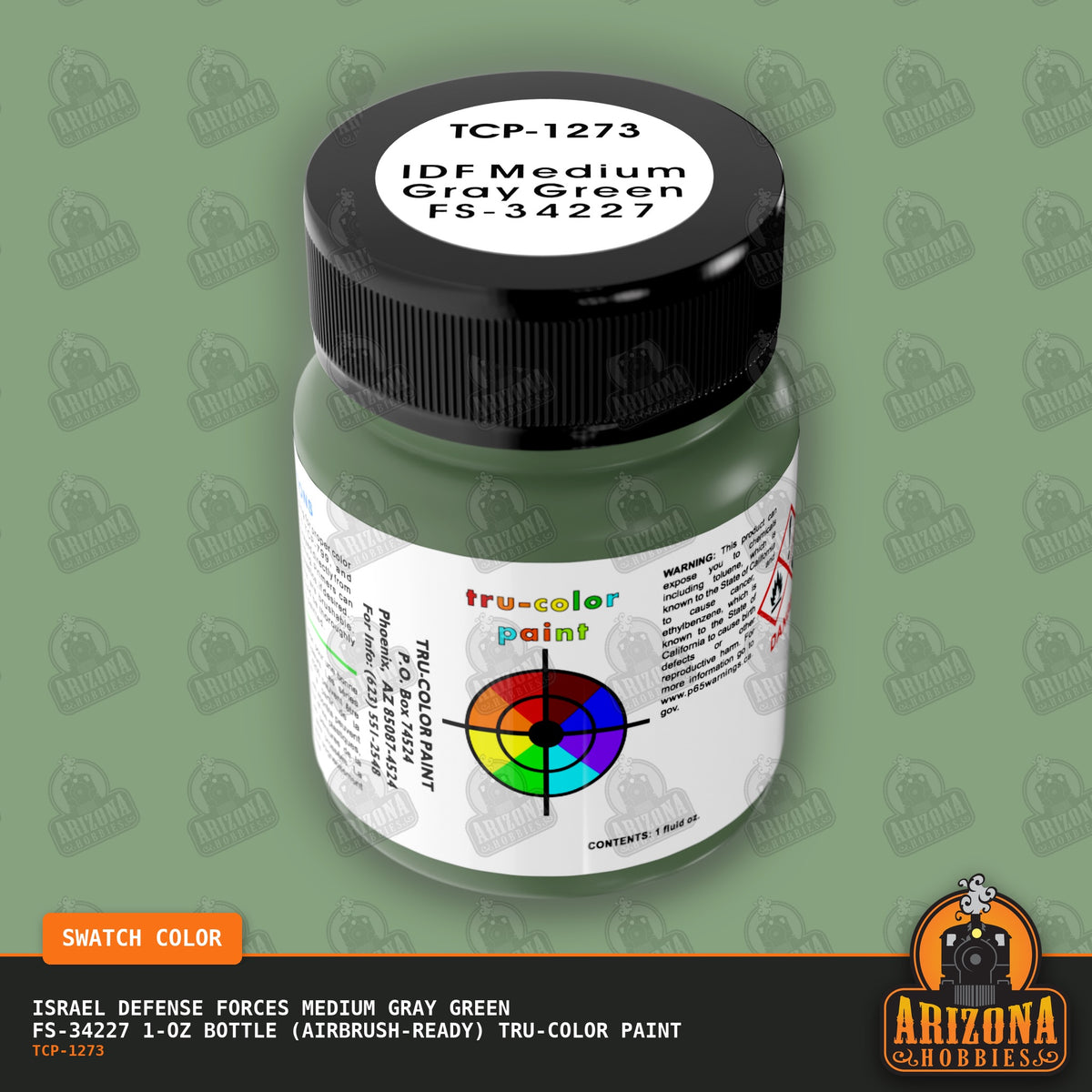 Israel Defense Forces MEDIUM GRAY GREEN FS-34227 1-oz bottle (Air-brush) Tru-Color Paint-with color swatch-Arizona Hobbies