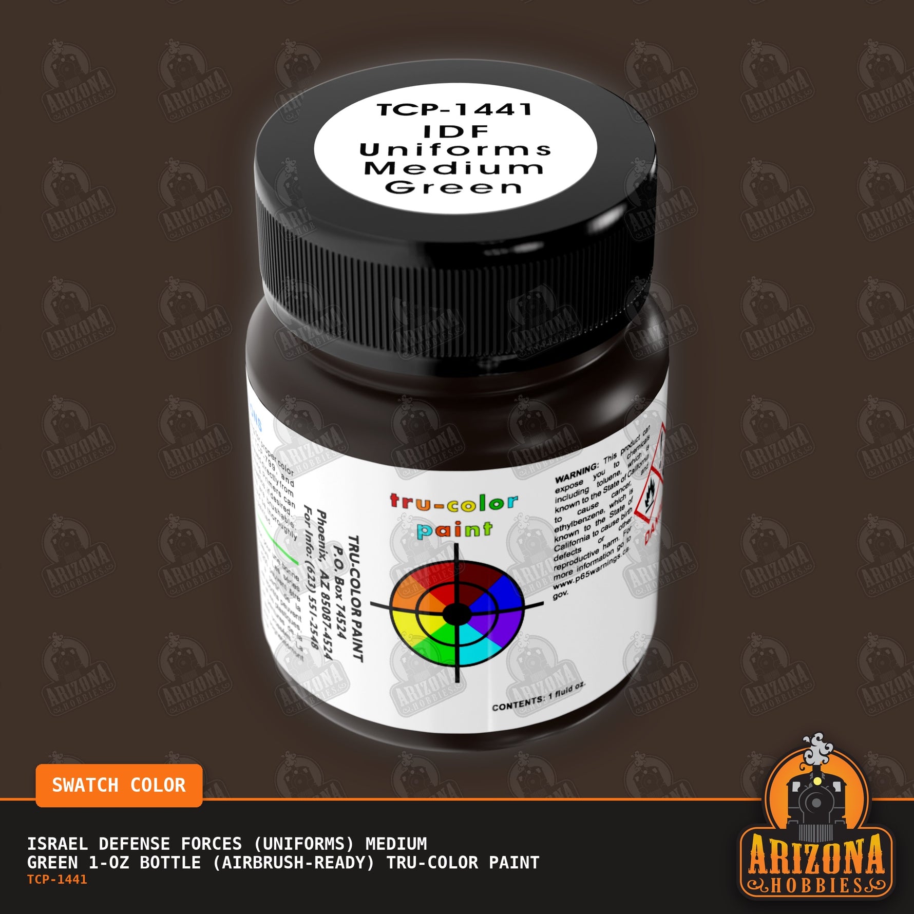Israel Defense Forces (Uniforms) MEDIUM GREEN 1-oz bottle (Air-brush) Tru-Color Paint-with color swatch-Arizona Hobbies