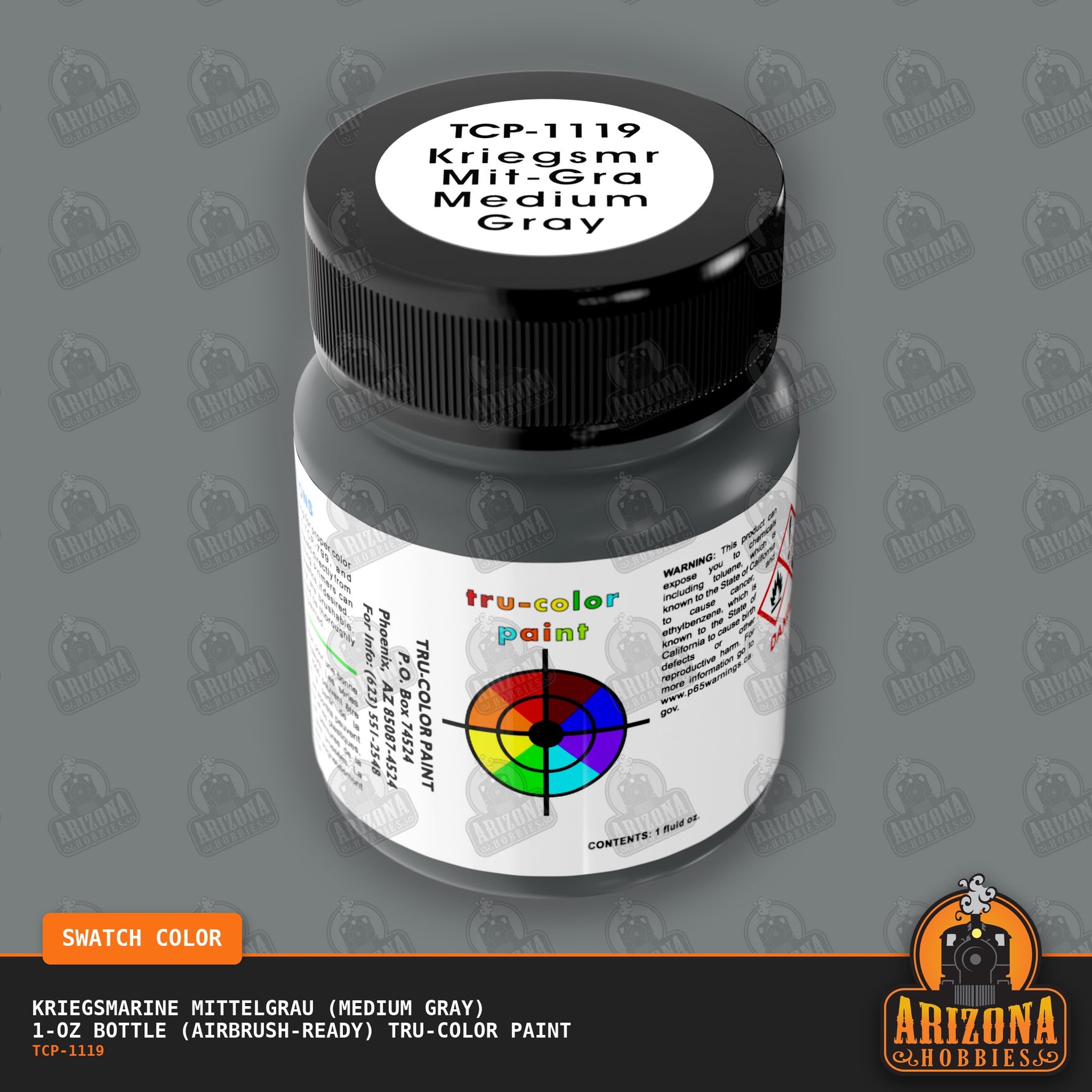 Kriegsmarine MITTELGRAU (Medium Gray) 1-oz bottle (Air-brush) Tru-Color Paint-with color swatch-Arizona Hobbies
