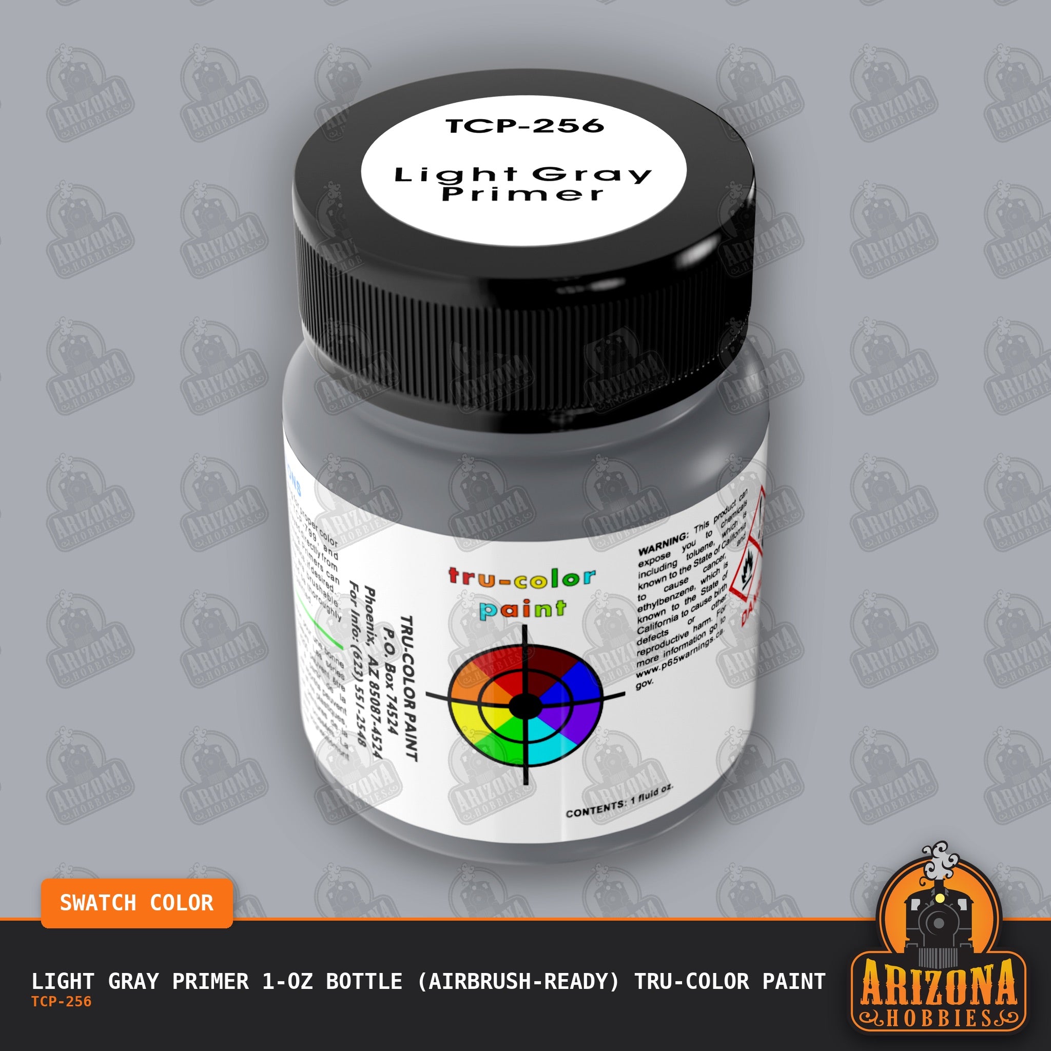 LIGHT GRAY PRIMER 1-oz bottle (Air-brush) Tru-Color Paint-with color swatch-Arizona Hobbies