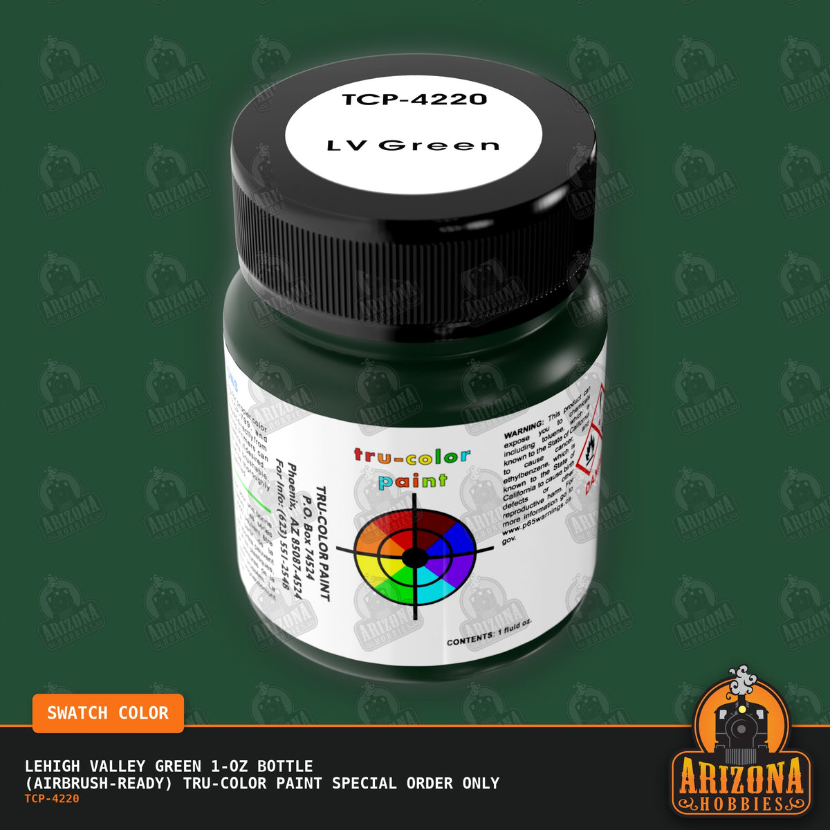 Lehigh Valley GREEN 1-oz bottle (Air-brush) Tru-Color Paint SPECIAL ORDER ONLY-with color swatch-Arizona Hobbies