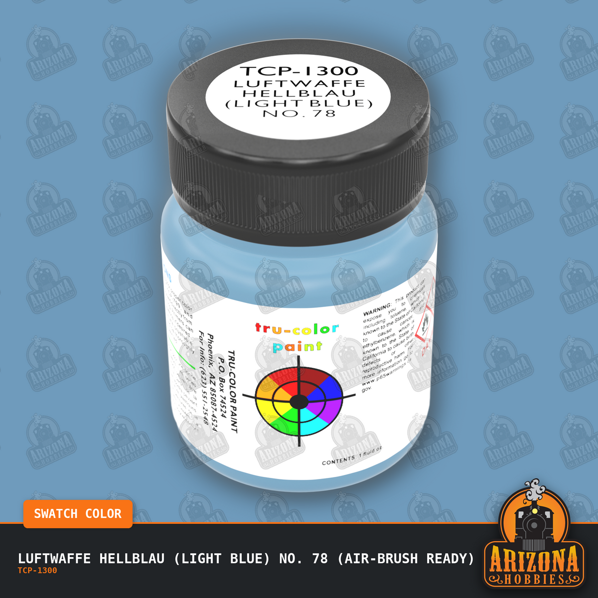 Luftwaffe Hellblau (LIGHT BLUE) No. 78 1-oz bottle (Air-brush) Tru-Color Paint-with color swatch-Arizona Hobbies