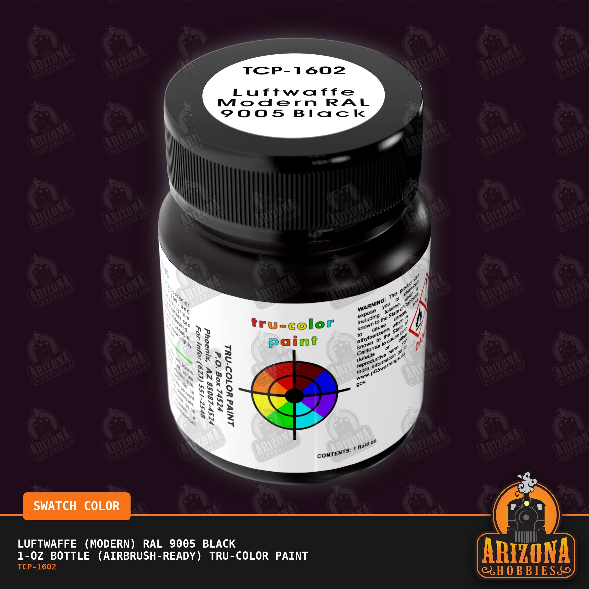 Luftwaffe (Modern) RAL 9005 BLACK 1-oz bottle (Air-brush) Tru-Color Paint-with color swatch-Arizona Hobbies