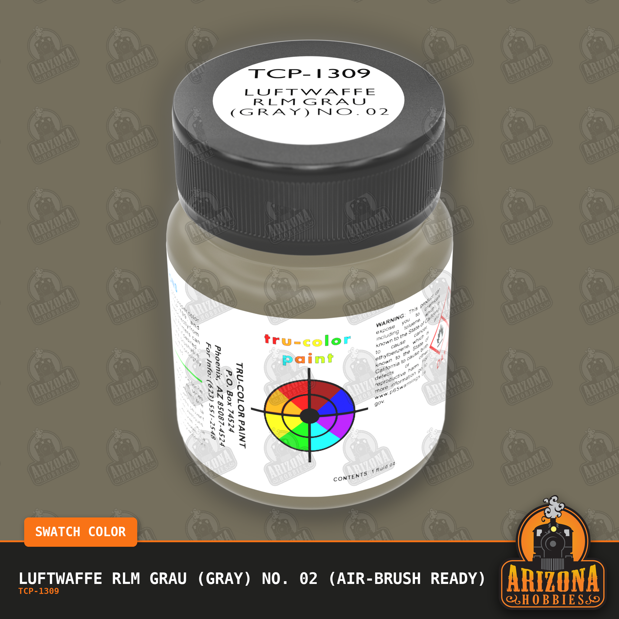 Luftwaffe RLM Grau (GRAY) No. 02 1-oz bottle (Air-brush) Tru-Color Paint-with color swatch-Arizona Hobbies